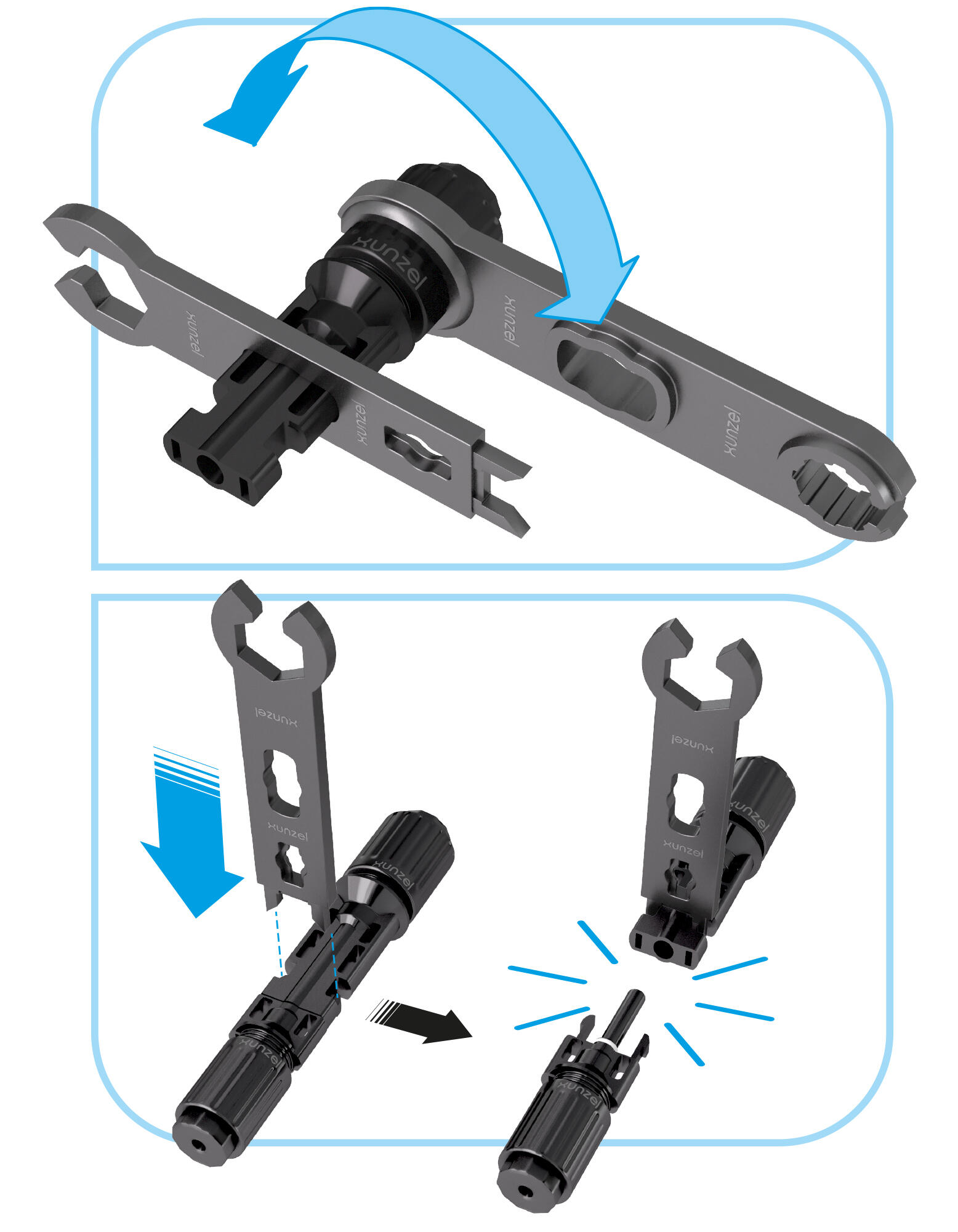 Pack 10 Sets Conectores Solares XUNKLIK-4-XUNZEL M/F 2.5-6mm 40A + Ferramenta - 3
