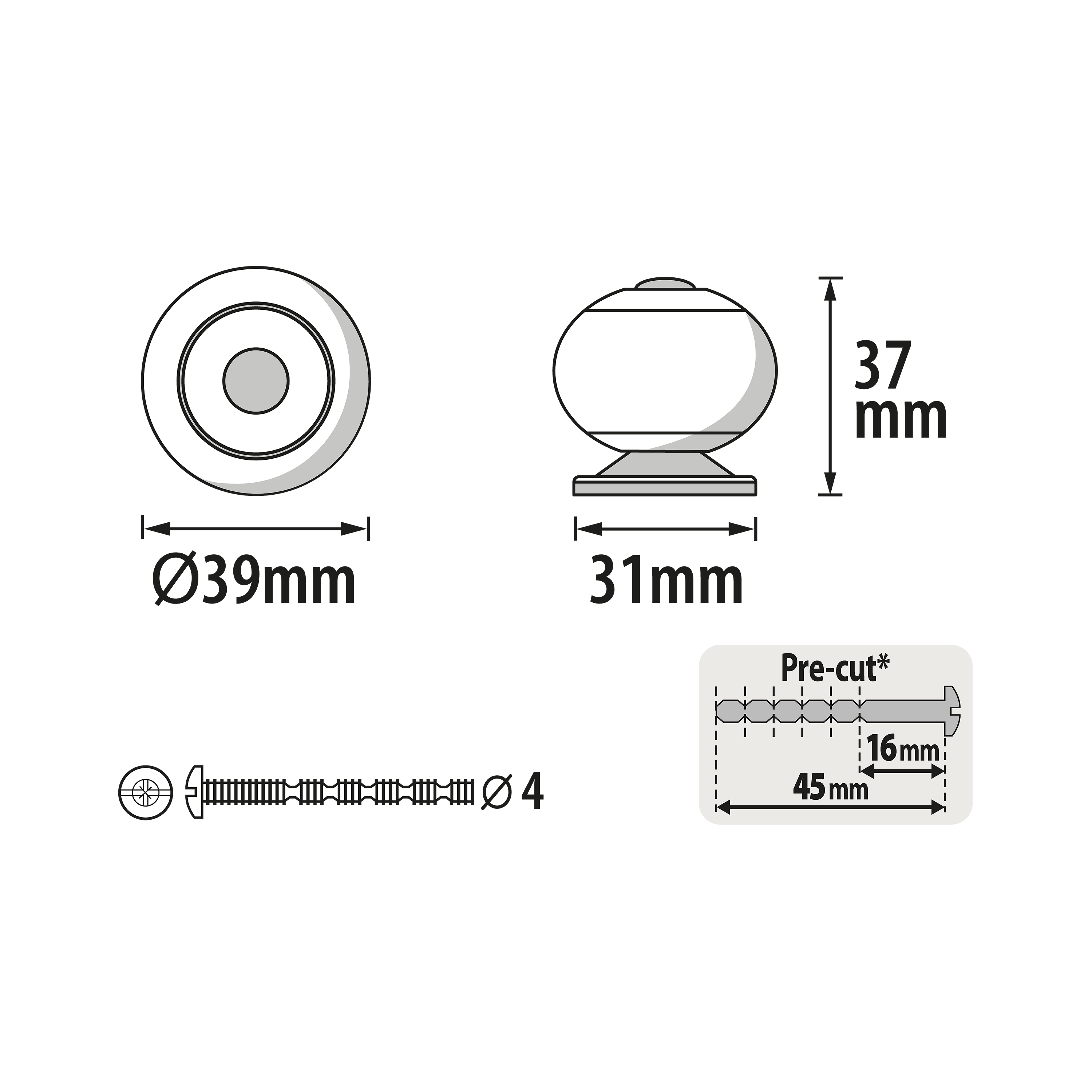 4 Puxadores para móvel porcelana branca 39 mm Inspire Gabi - 5