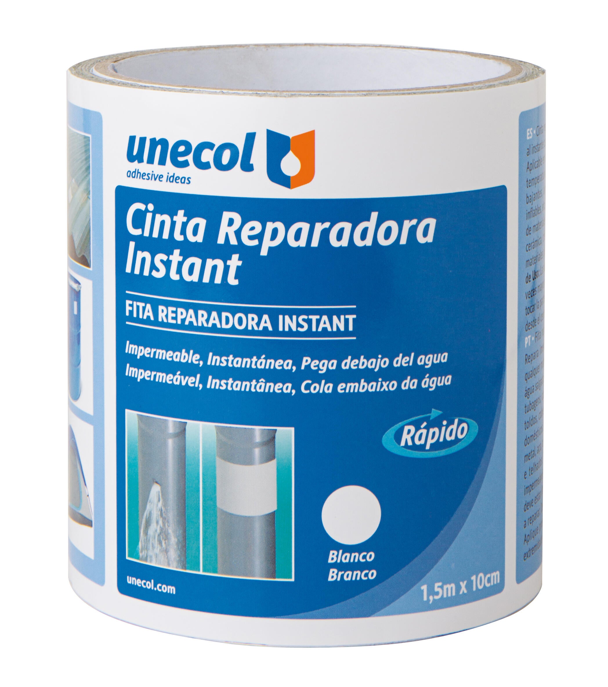 Fita de reparação 10 cm 1.5 m branco Unecol - 5