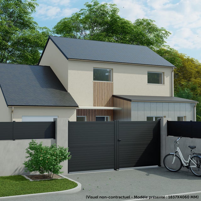 Portail battant aluminium Concarneau noir KLOS UP, l.299 x H.183.7 cm