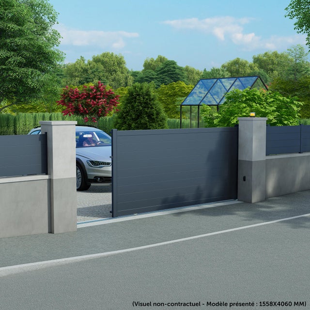 Portail coulissant aluminium Lao gris zinc Klos up!, l.362 x H.170.5 cm