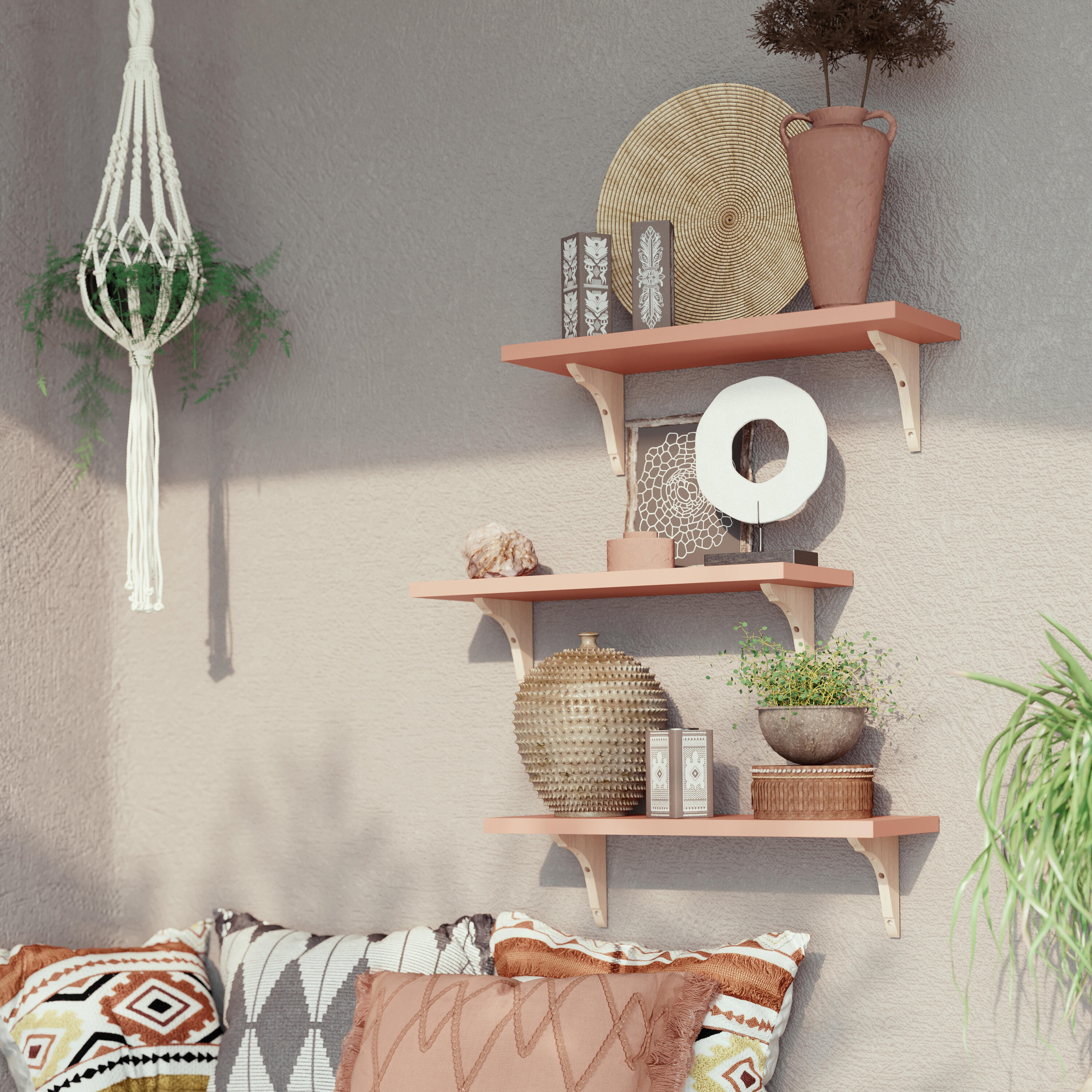 Lot de 2 équerres Charm bois verni beige, H.14.7 x P.14.7 cm - 2