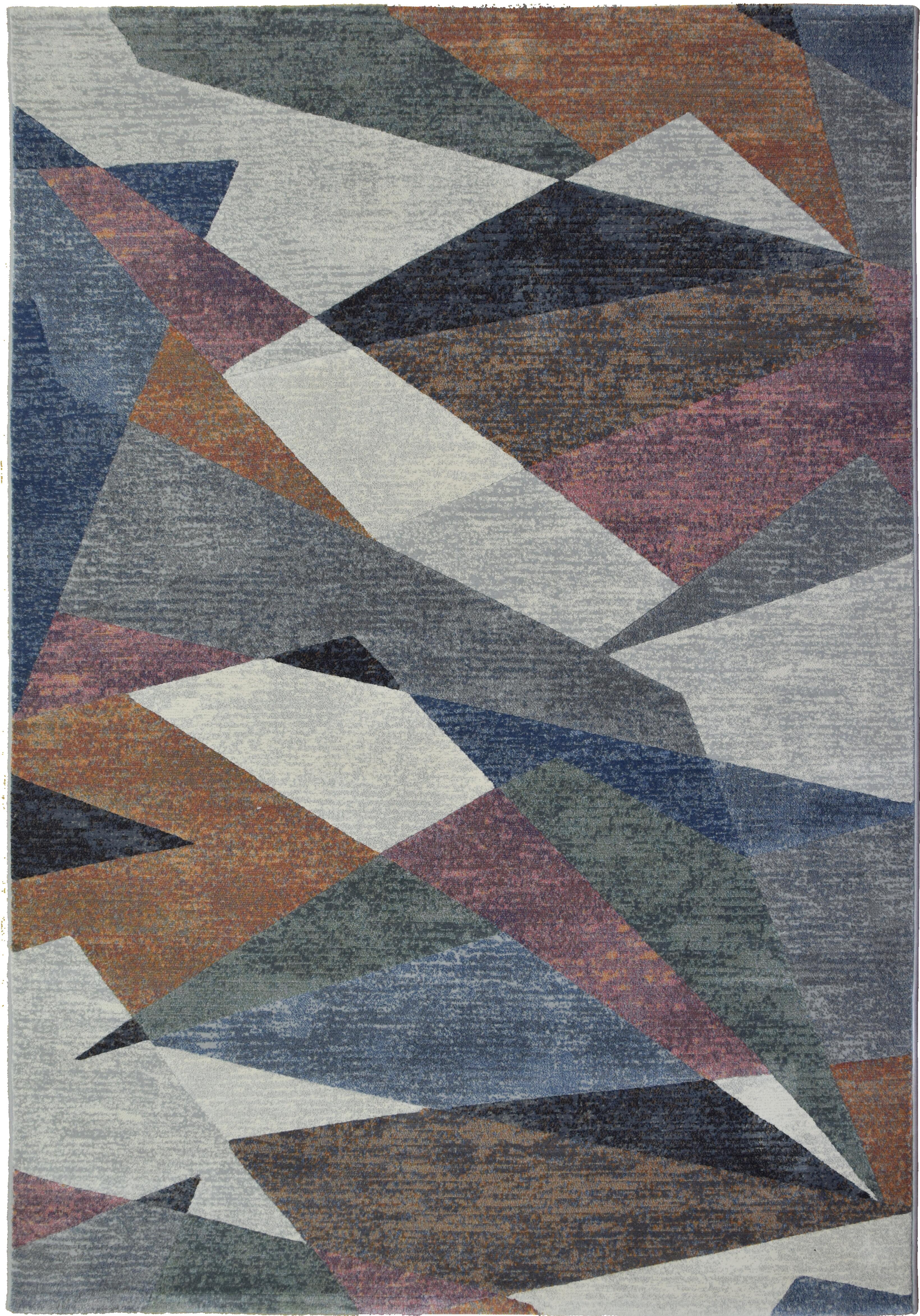 Alfombra pie de cama polipropileno pelo medio monetti 63464/6626 geométrico gris,azul,tierra y morado 80x150cm