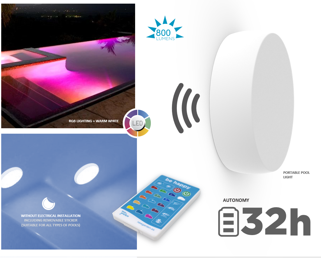 Luz para piscina Papaya RGB IP68 con usb y mando a distancia 12 cm diámtro - 3