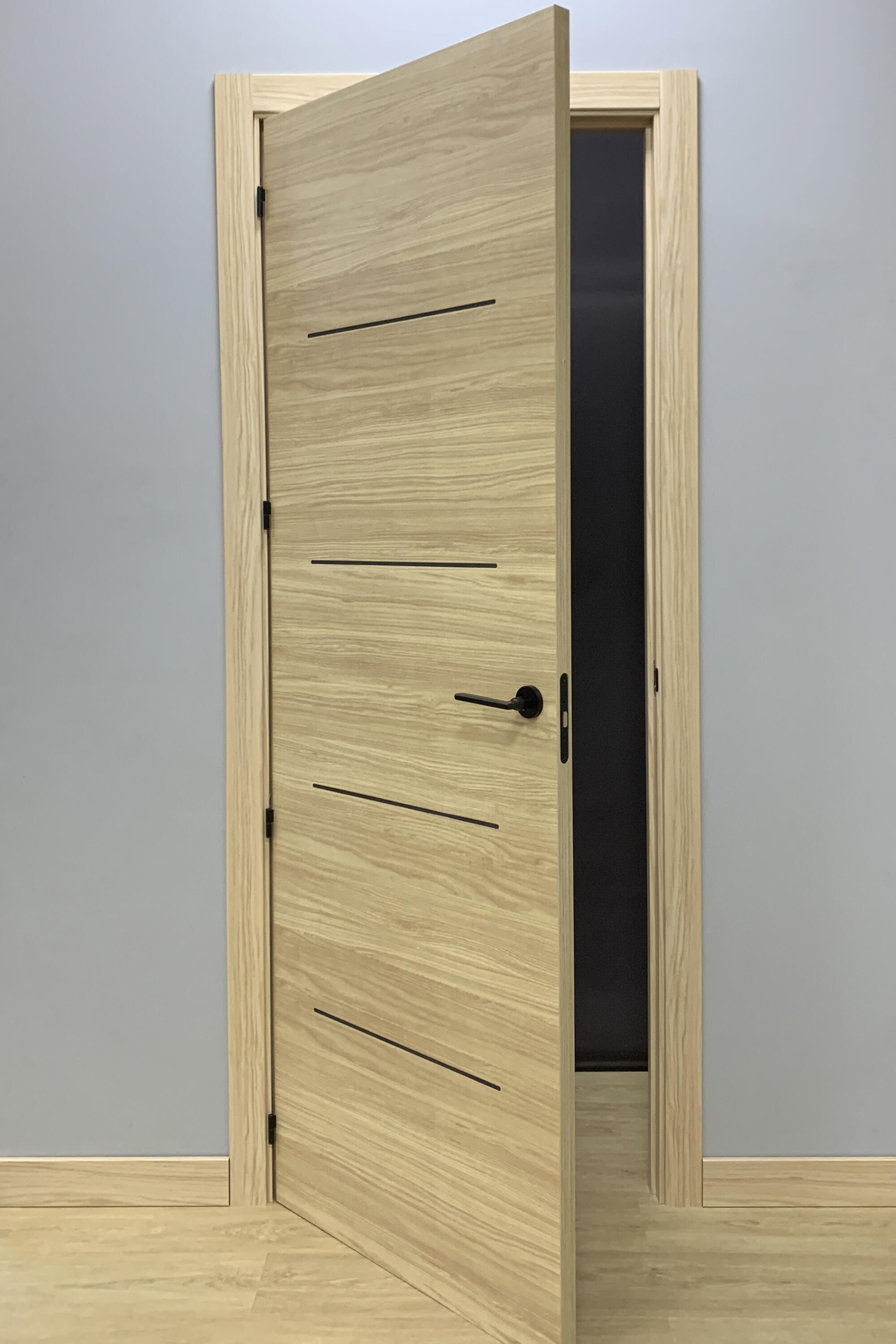 Pack puerta interior maciza SAHARA ROBLE 62,5 cm DERECHA + molduras + manivela - 4