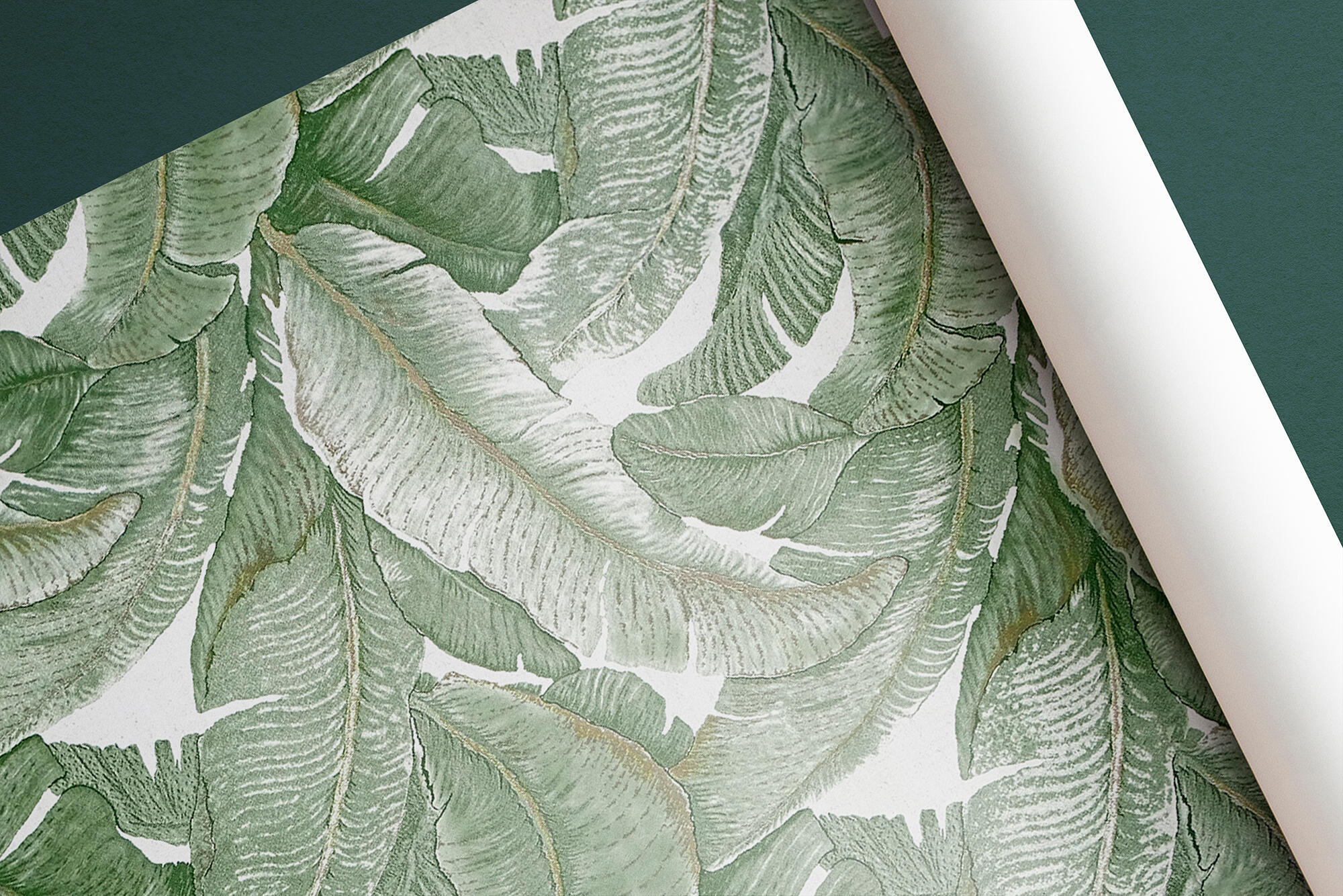 Papel de parede Folhas de Bananeira verde e ouro - 4