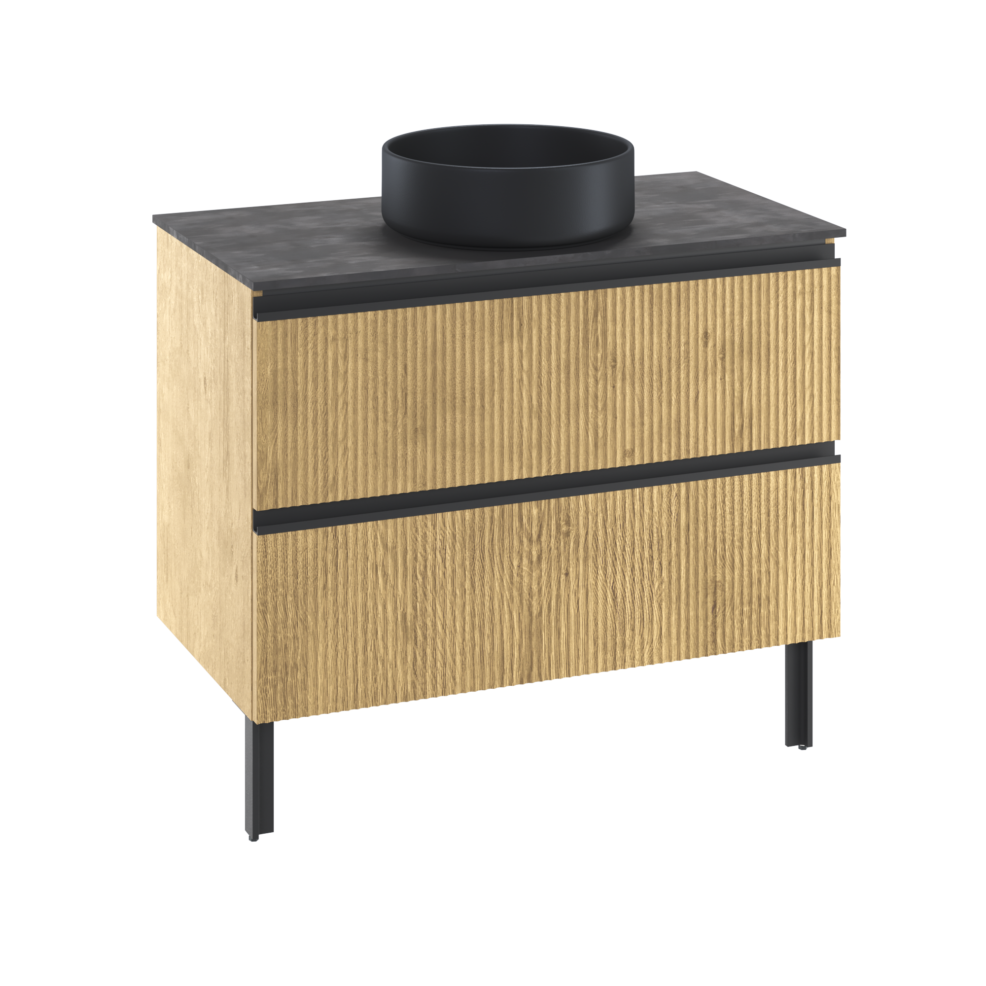 Meuble sous-vasque 2t l.90 x H.58 x P.48.1 cm imit chêne strié Studio - 9