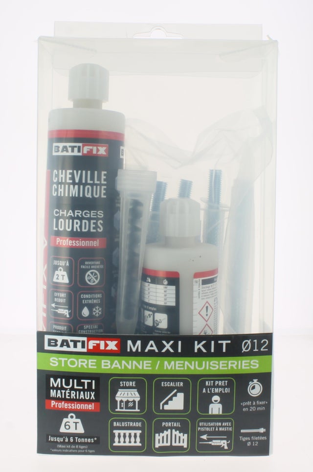 Maxi kit de chevilles chimiques pour store de terrasse - tiges acier diamètre 12