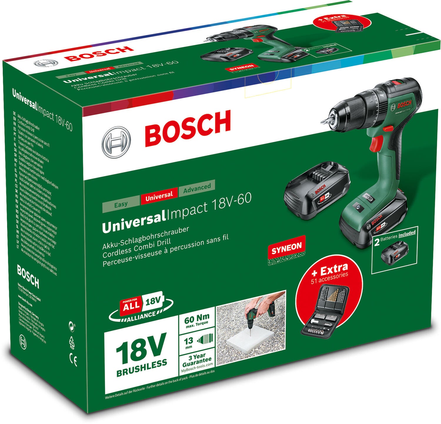 Perceuse à percussion 18 V 2x2Ah BOSCH UniversalImpact 18V-60 + 51 accessoires - 9