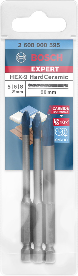 Lot de 3 forets carrelage, Diam. 5-6-8 mm, BOSCH EXPERT HEX-9 HardCeramic - 2