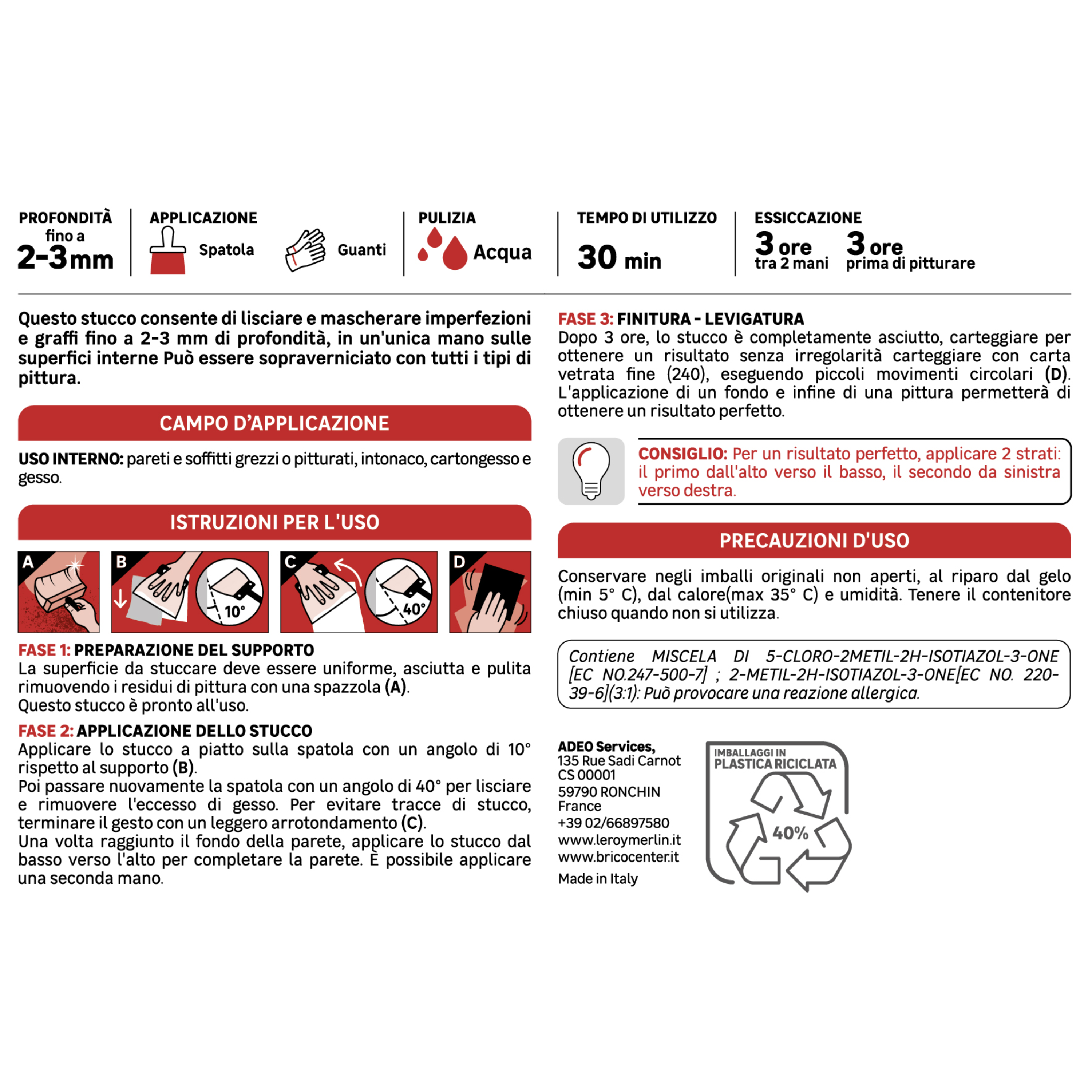 Stucco in pasta per interno AXTON rasante 1.5 kg bianco - 4