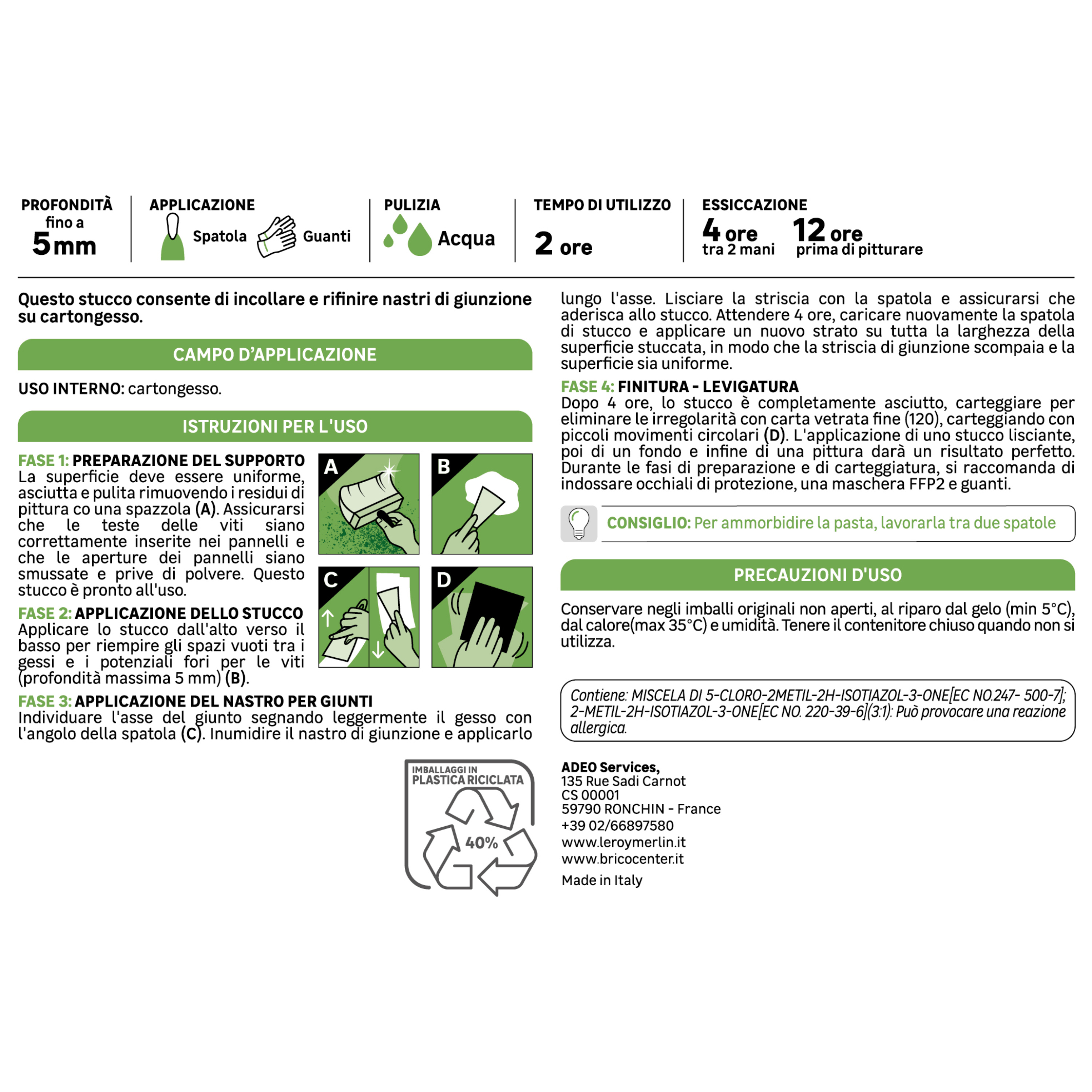 Stucco in pasta per interno AXTON per cartongesso 4 kg bianco - 4