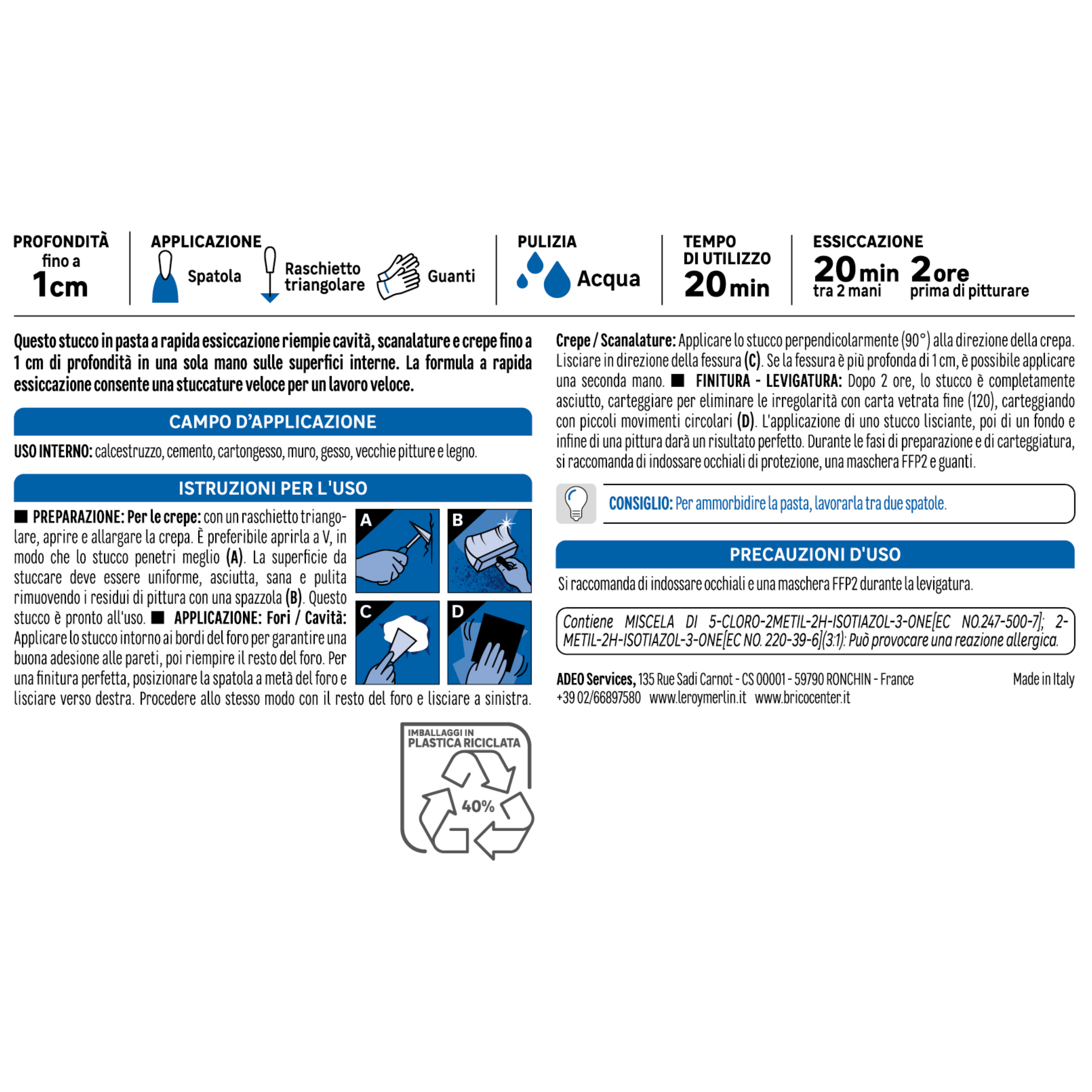 Stucco in pasta per interno AXTON riempitivo rapida essiccazione 1 kg bianco - 5