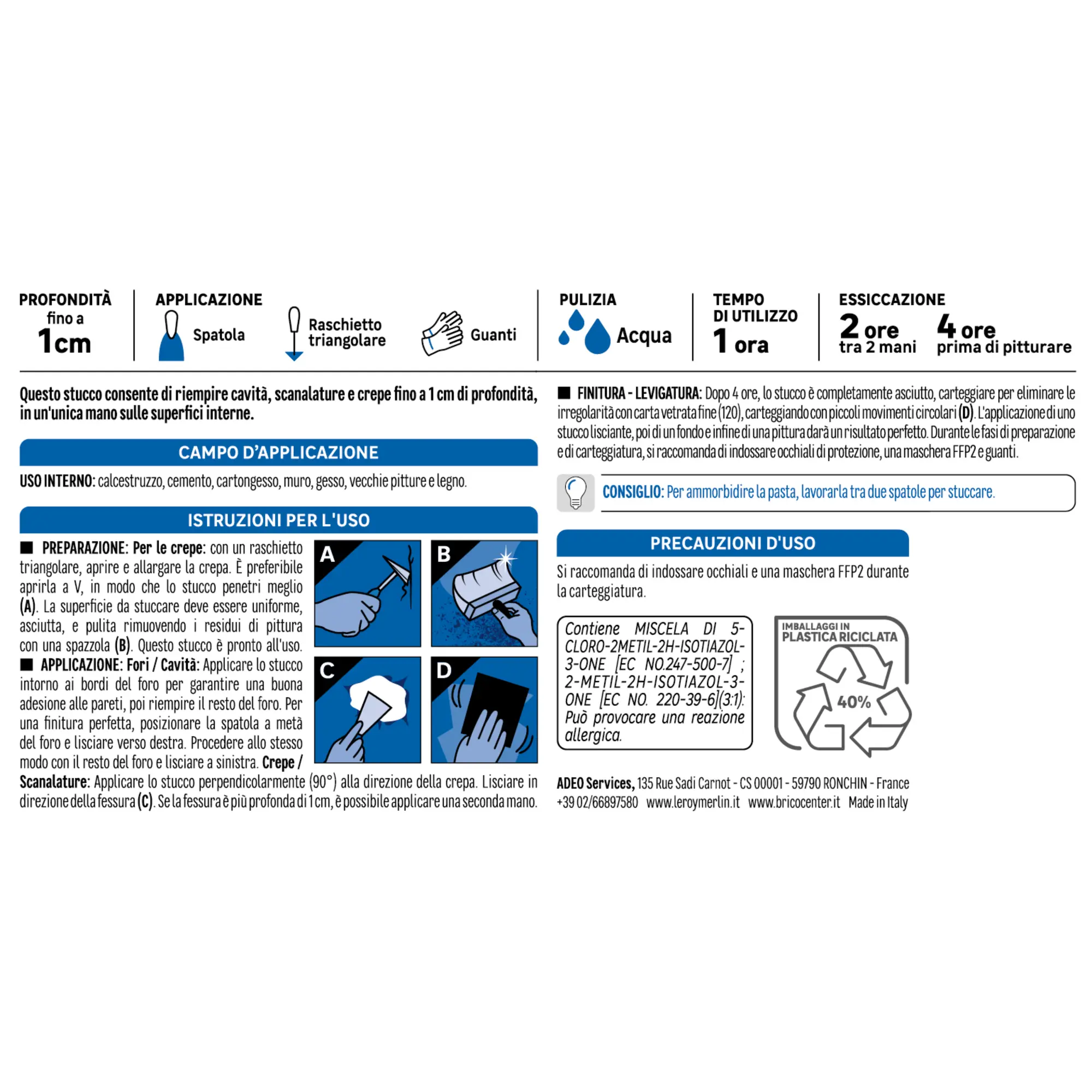 Stucco in pasta per interno AXTON stucco riempitivo in pasta 500 g bianco - 3