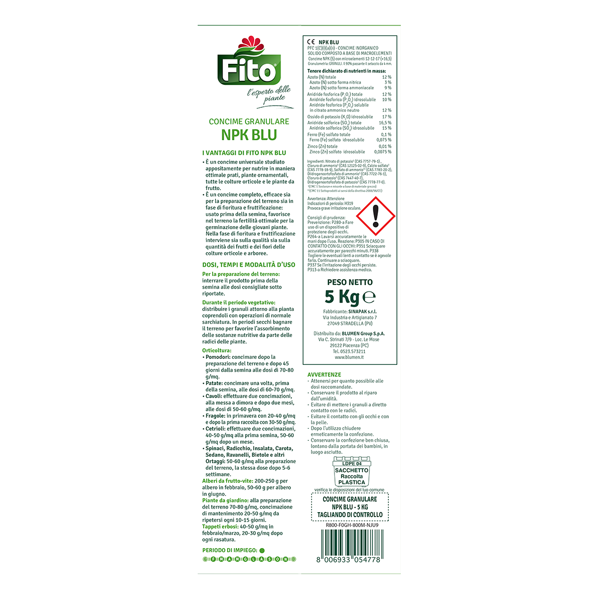 Concime granulato FITO per uso universale NPK blu 5 kg - 2