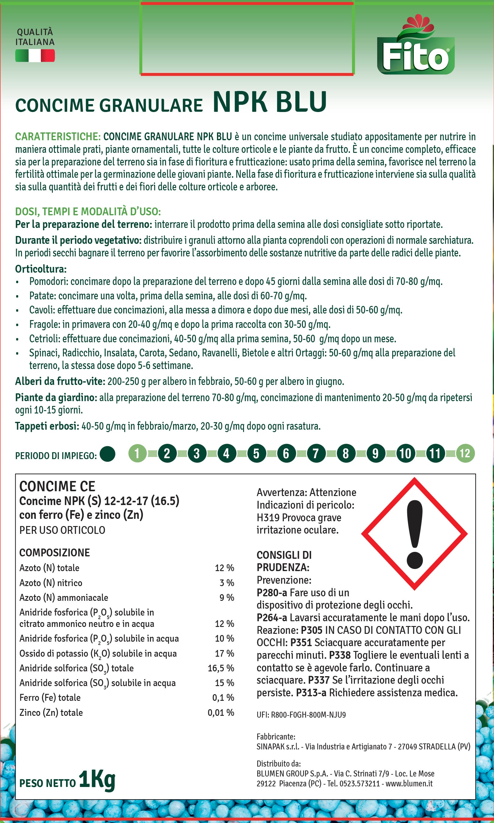 Concime granulato FITO per uso universale NPK blu 1 kg - 3