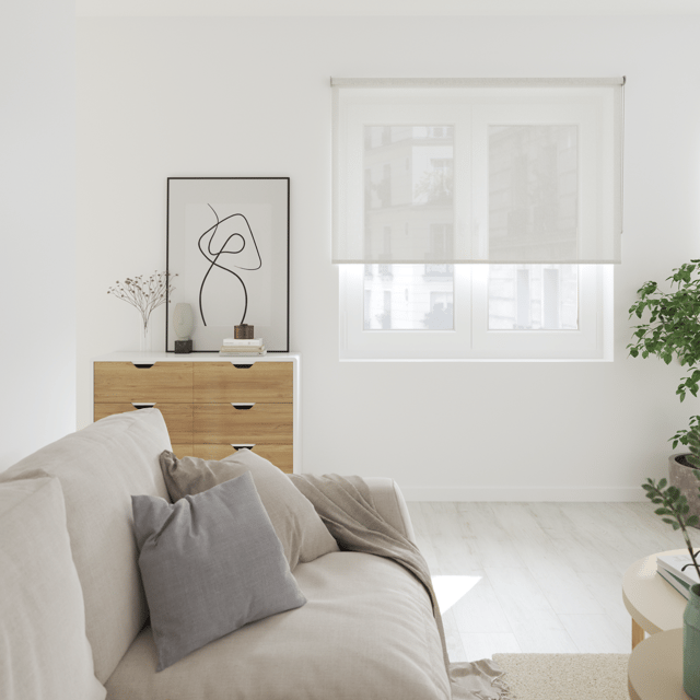 Store enrouleur screen Brasilia blanc, l.120 x H.250 cm, INSPIRE