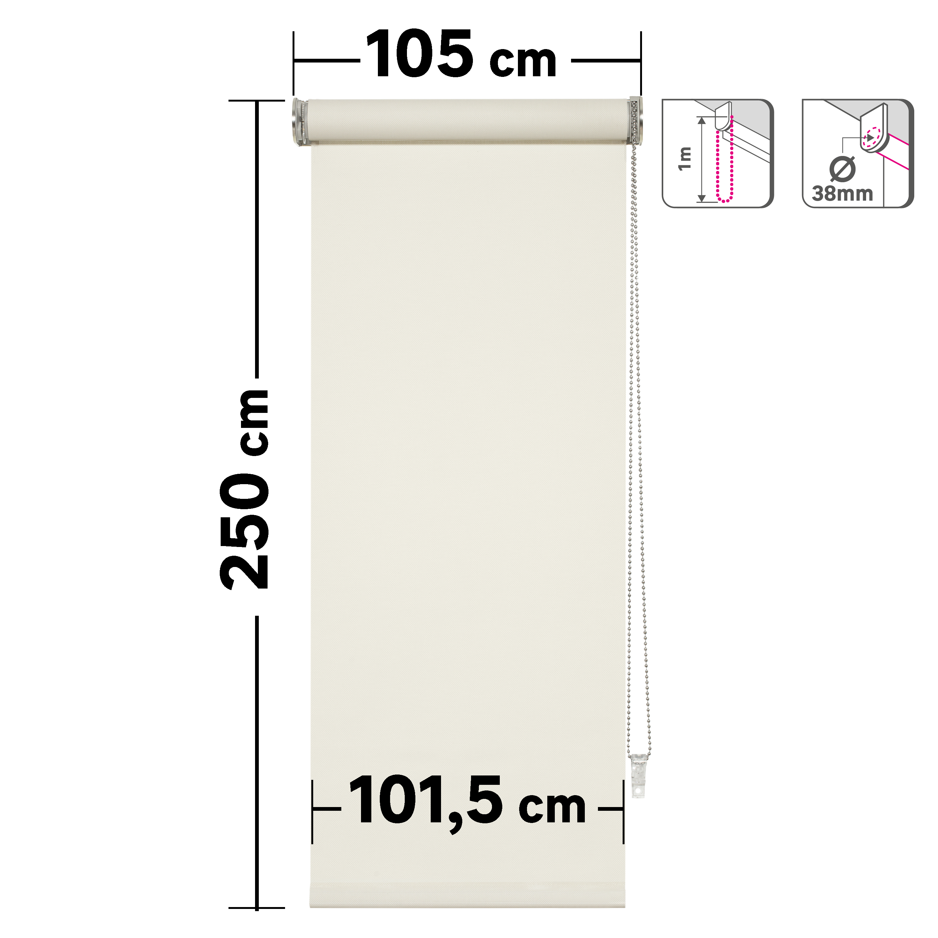 Estor enrollable screen 10% térmico Brasilia de 105x250 PVC liso blanco / lino INSPIRE con cadena - 2