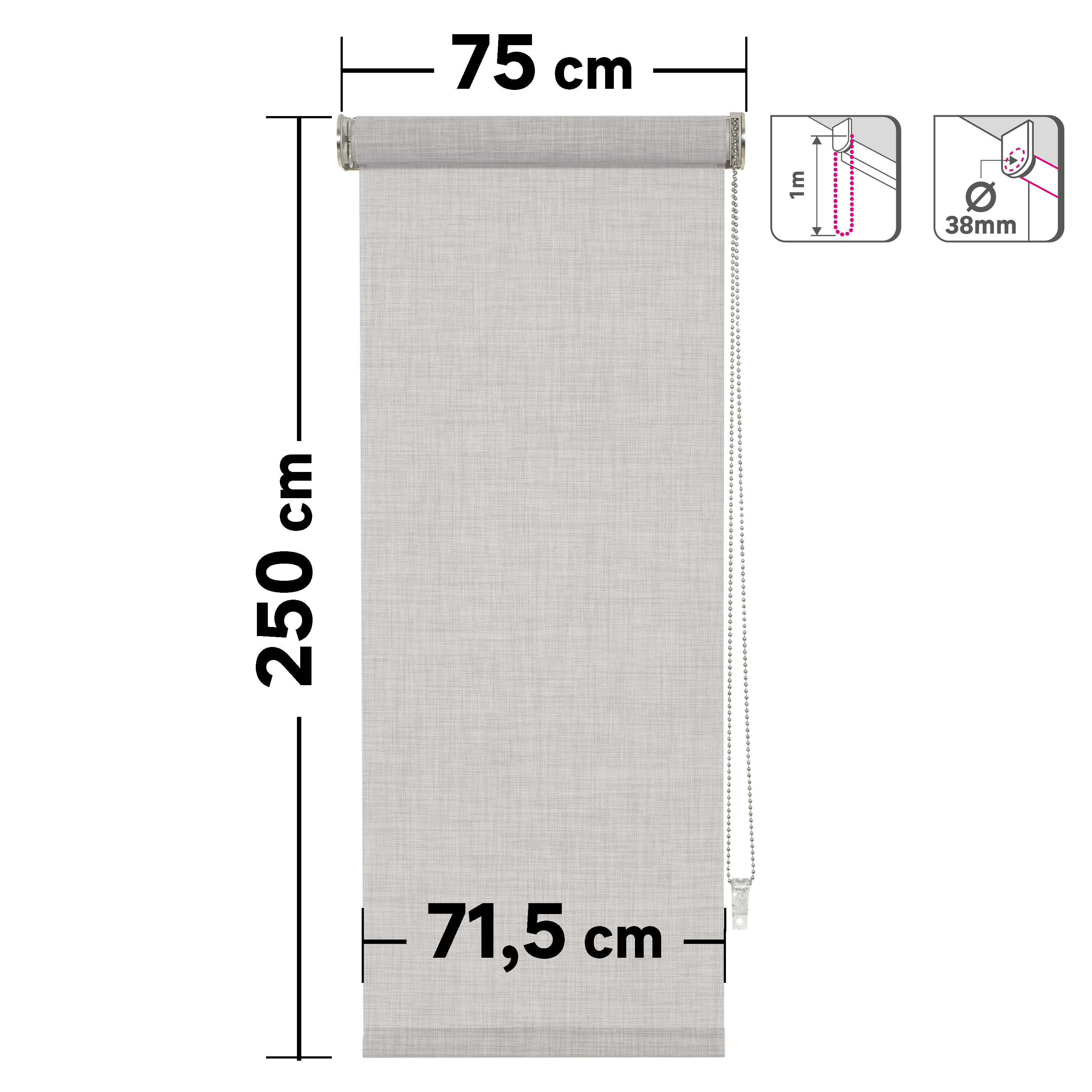 Estor enrollable screen 10% térmico con cadena Puebla poliéster liso blanco-perla INSPIRE de 75x250cm. Instalación sin taladrar - 2