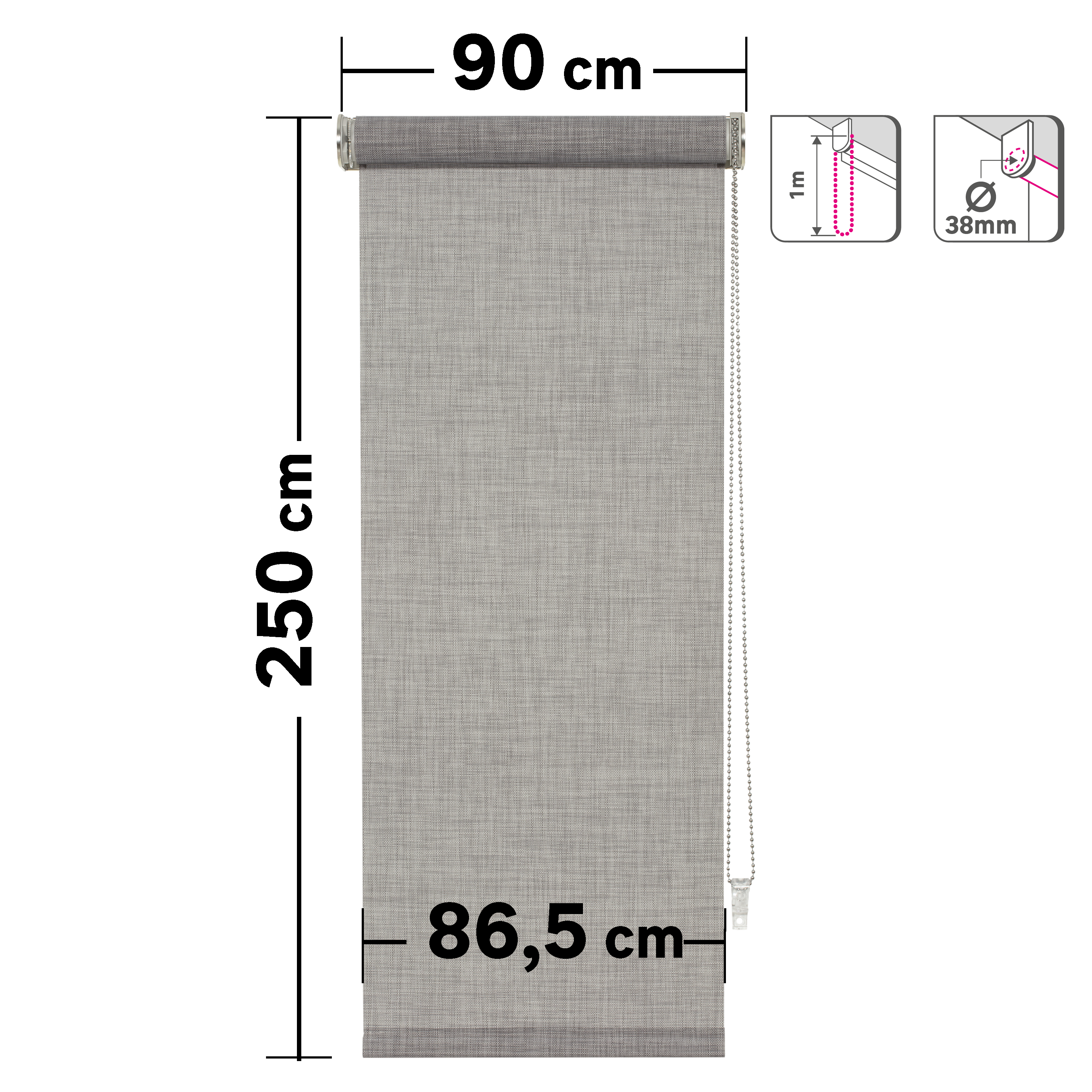 Estor enrollable screen 10% térmico con cadena Puebla poliéster liso gris granito INSPIRE de 90x250cm - 2