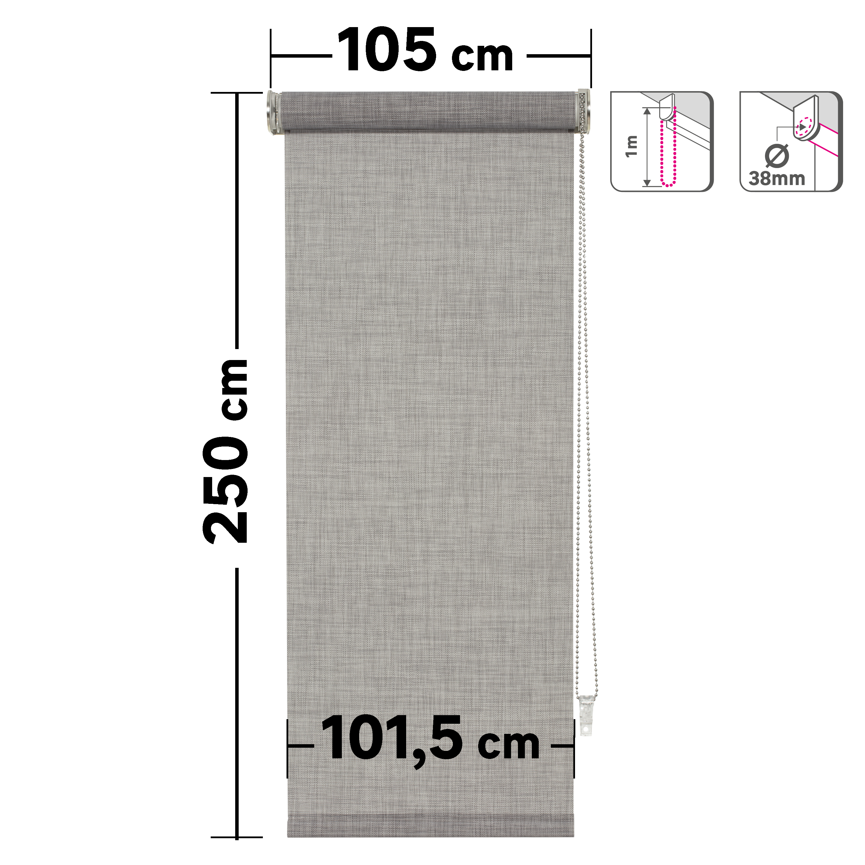 Estor enrollable screen 10% térmico Puebla de 105x250 poliéster liso gris granito INSPIRE con cadena - 2