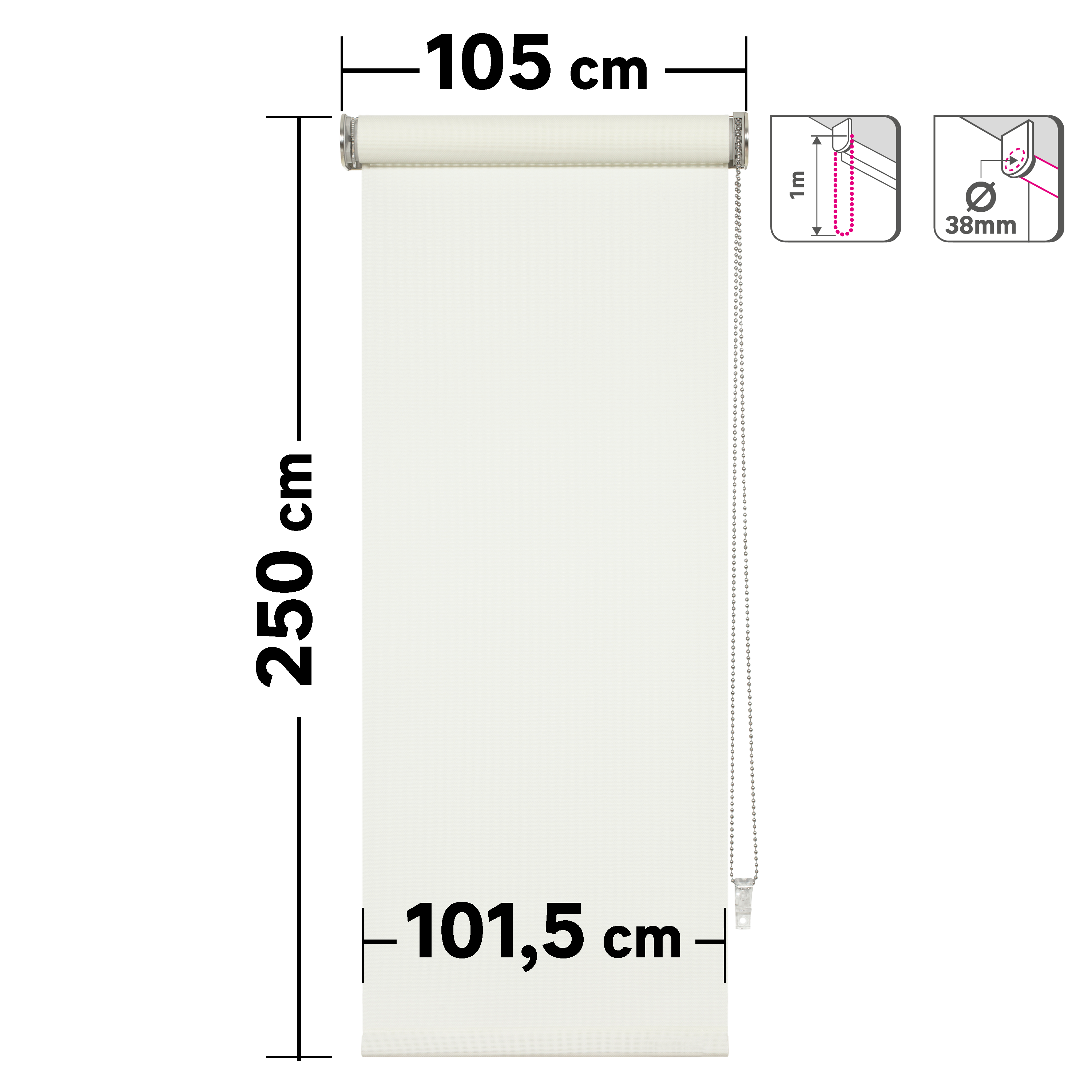 Estor enrollable screen 10% Brasilia de 105x250 poliéster liso blanco INSPIRE con cadena - 2
