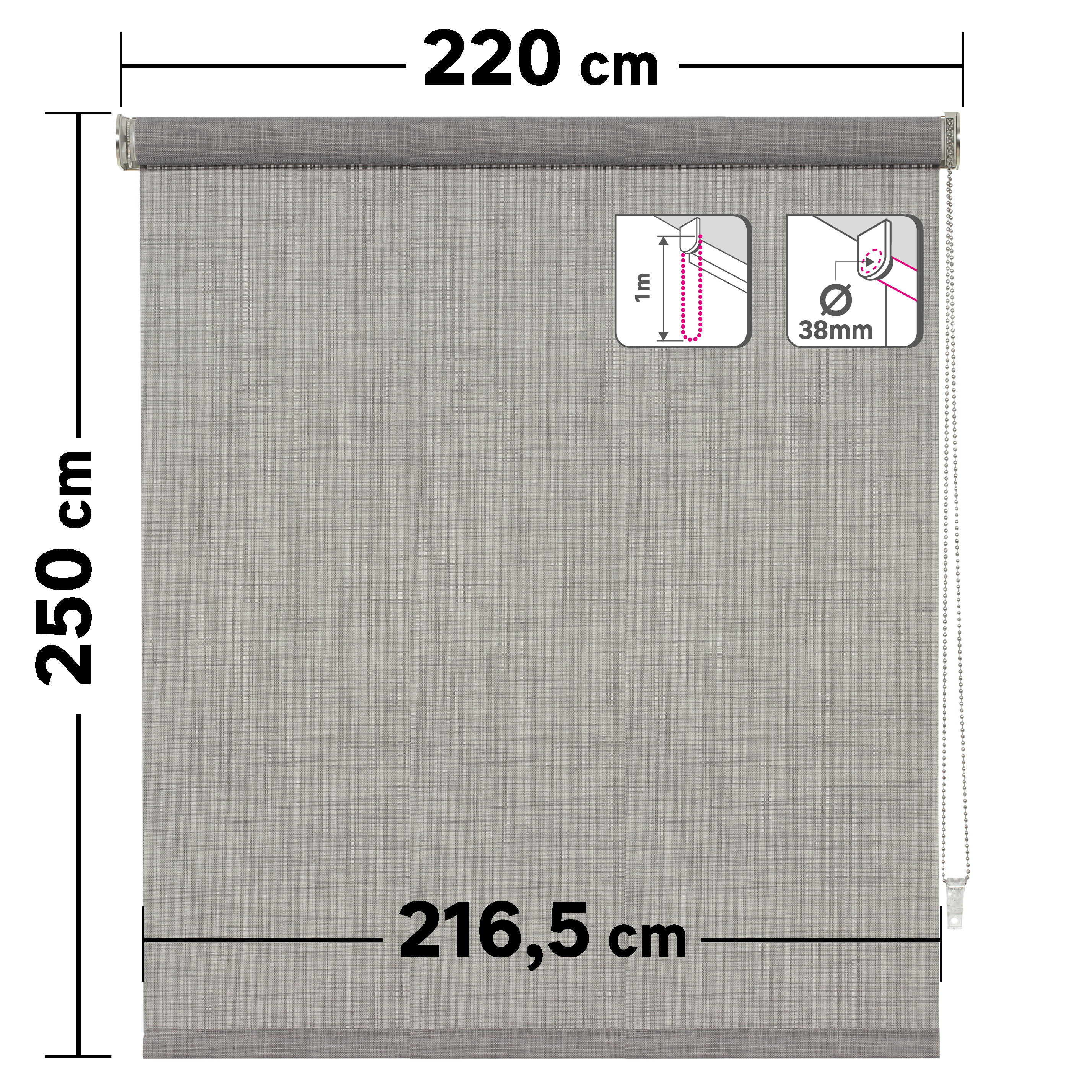 Estor enrollable screen 10% térmico con cadena Puebla poliéster liso gris granito INSPIRE de 220x250cm - 2