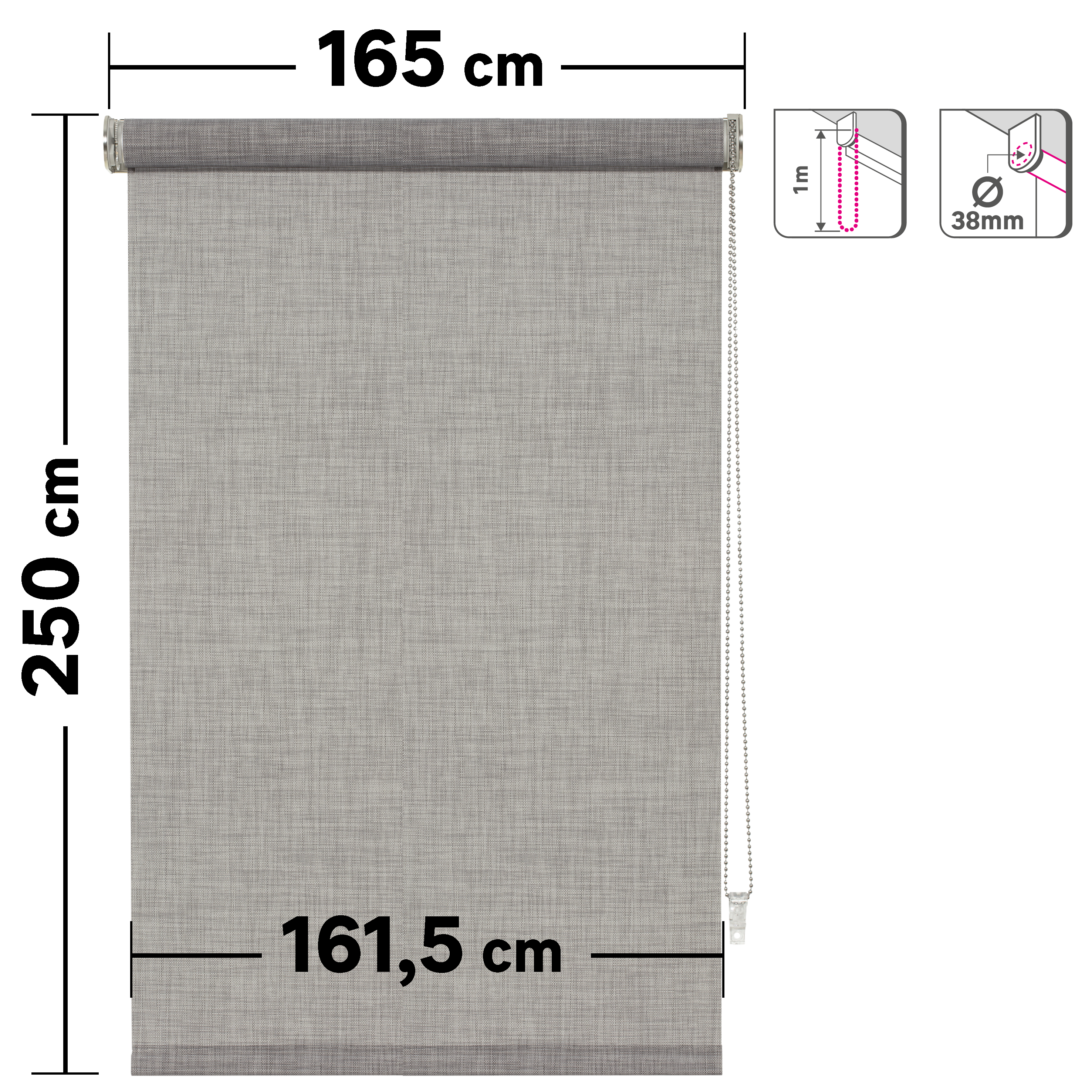 Estor enrollable screen 10% térmico Puebla de 165x250 poliéster liso gris granito INSPIRE con cadena - 2