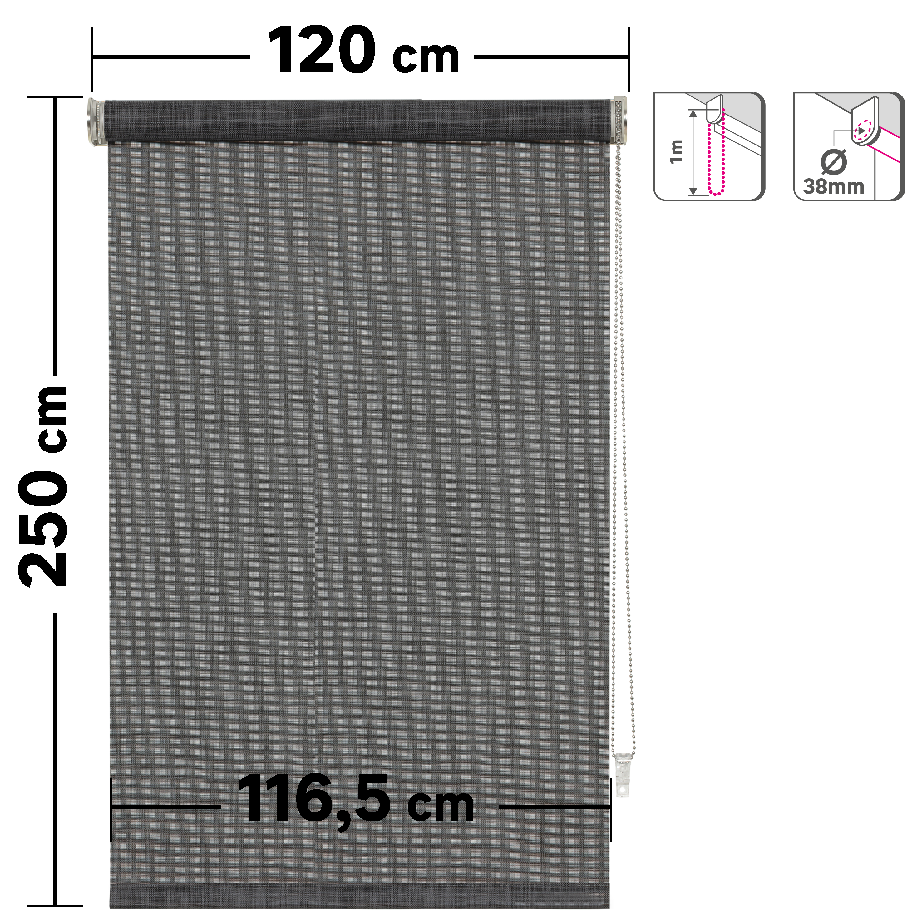 Estor enrollable screen 10% térmico Puebla de 120x250 poliéster liso negro charcoal INSPIRE con cadena - 2