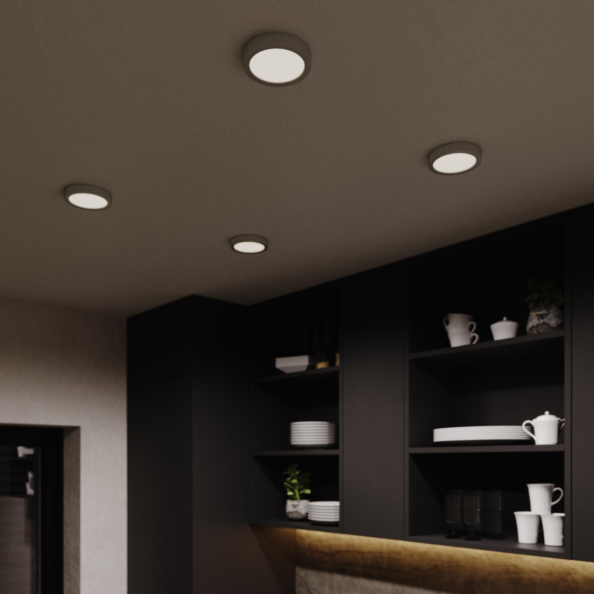 Downlight LED de superficie INSPIRE SANOA níquel redondo ø12.3 cm 1000 lm 8 W 2 tonos de luz CCT (4000K-6000K) IP44 - Foco LED de superficie para baños - 6