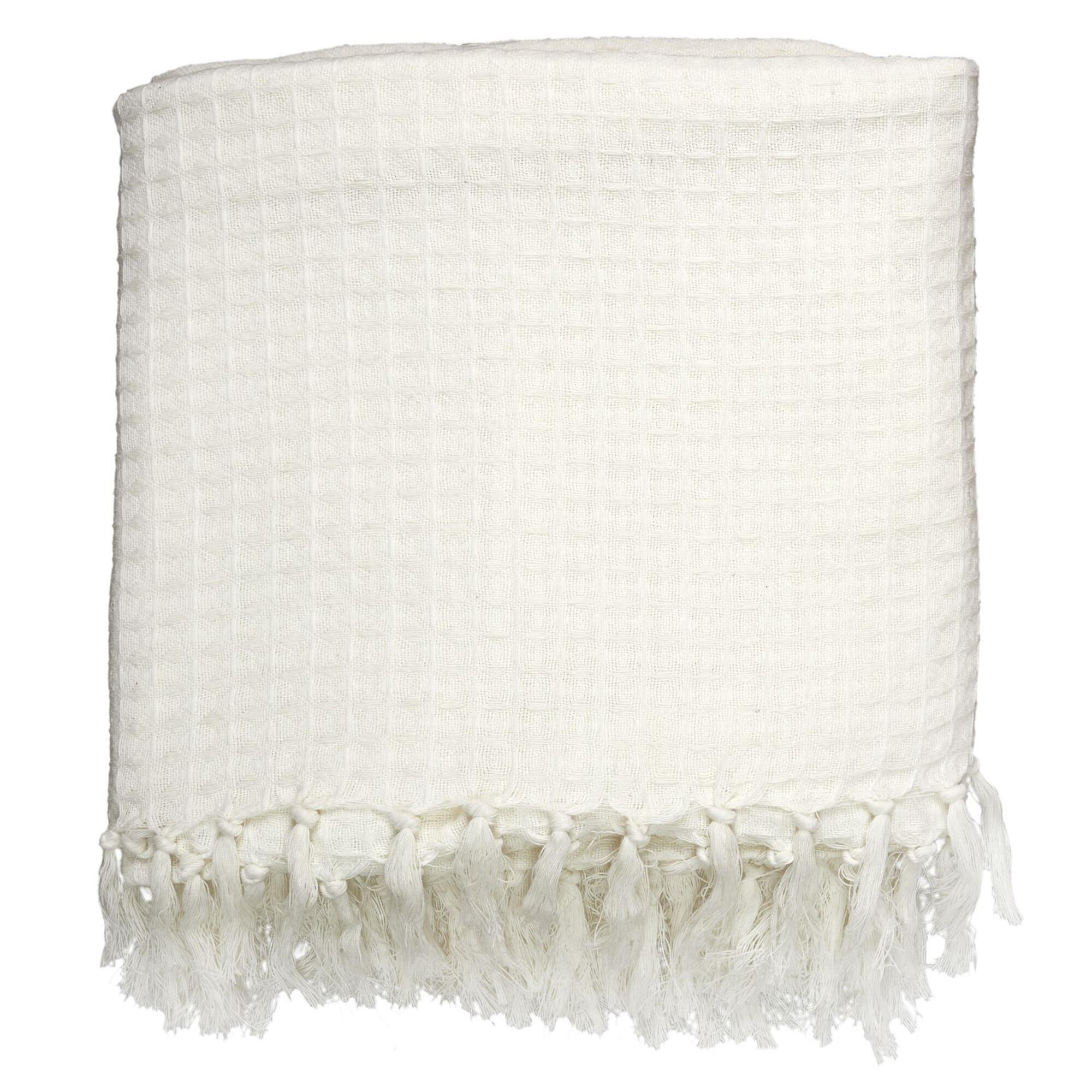 Manta Gofrada THE HOME DECO FACTORY algodón liso beige con flecos de 250x170 cm - 3