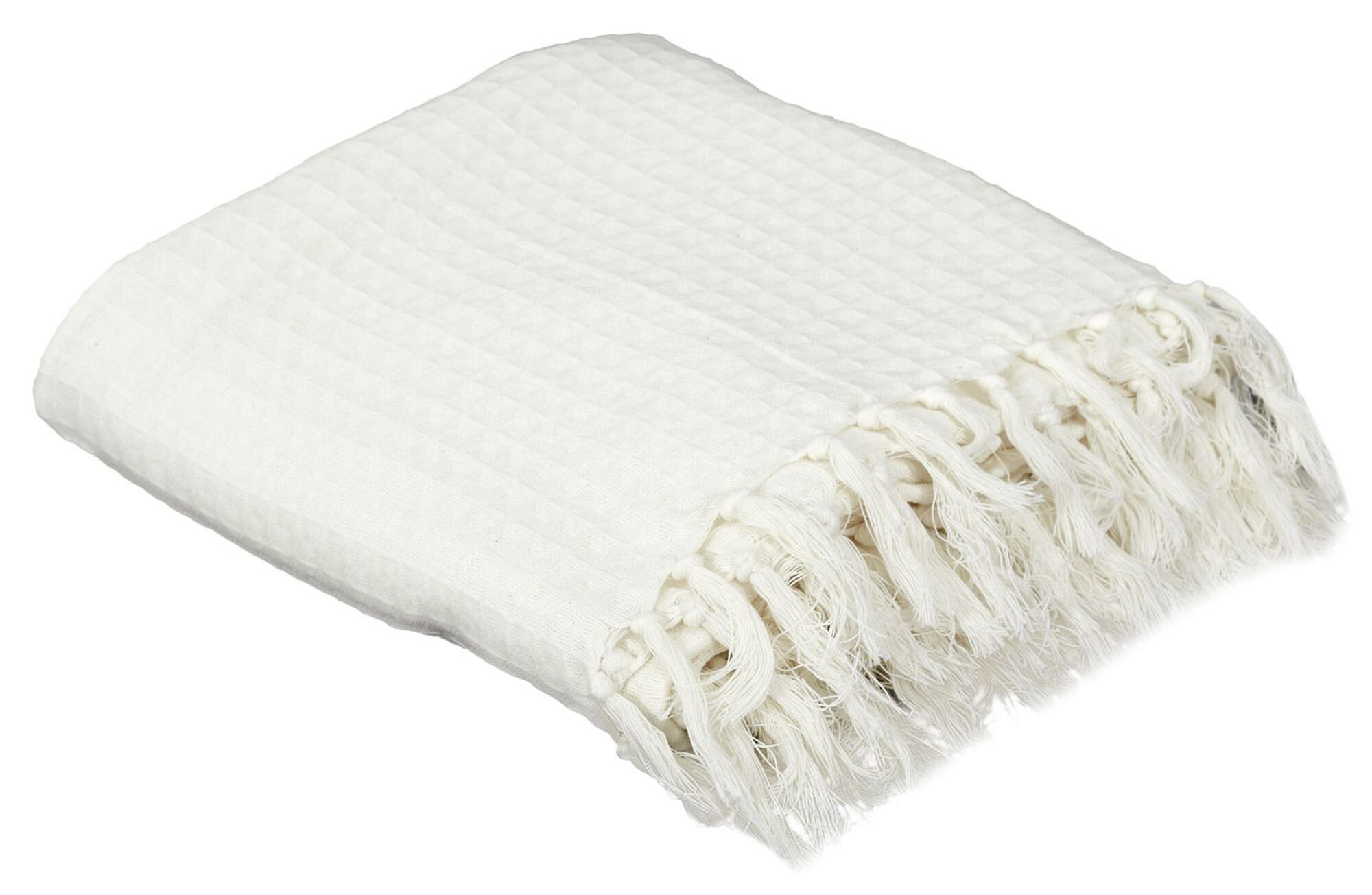 Manta Gofrada THE HOME DECO FACTORY algodón liso beige con flecos de 250x170 cm - 2