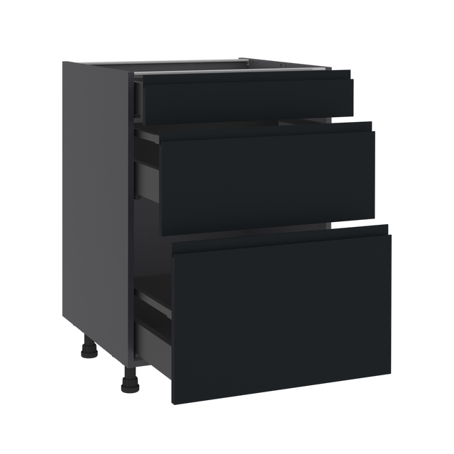 Meuble bas de cuisine Tokyo noir 3 tiroirs H77 x l60