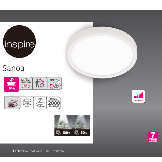 Kit 1 spot à fixer Sanoa module led blanc chaud/neutre D17 rond blanc INSPIRE