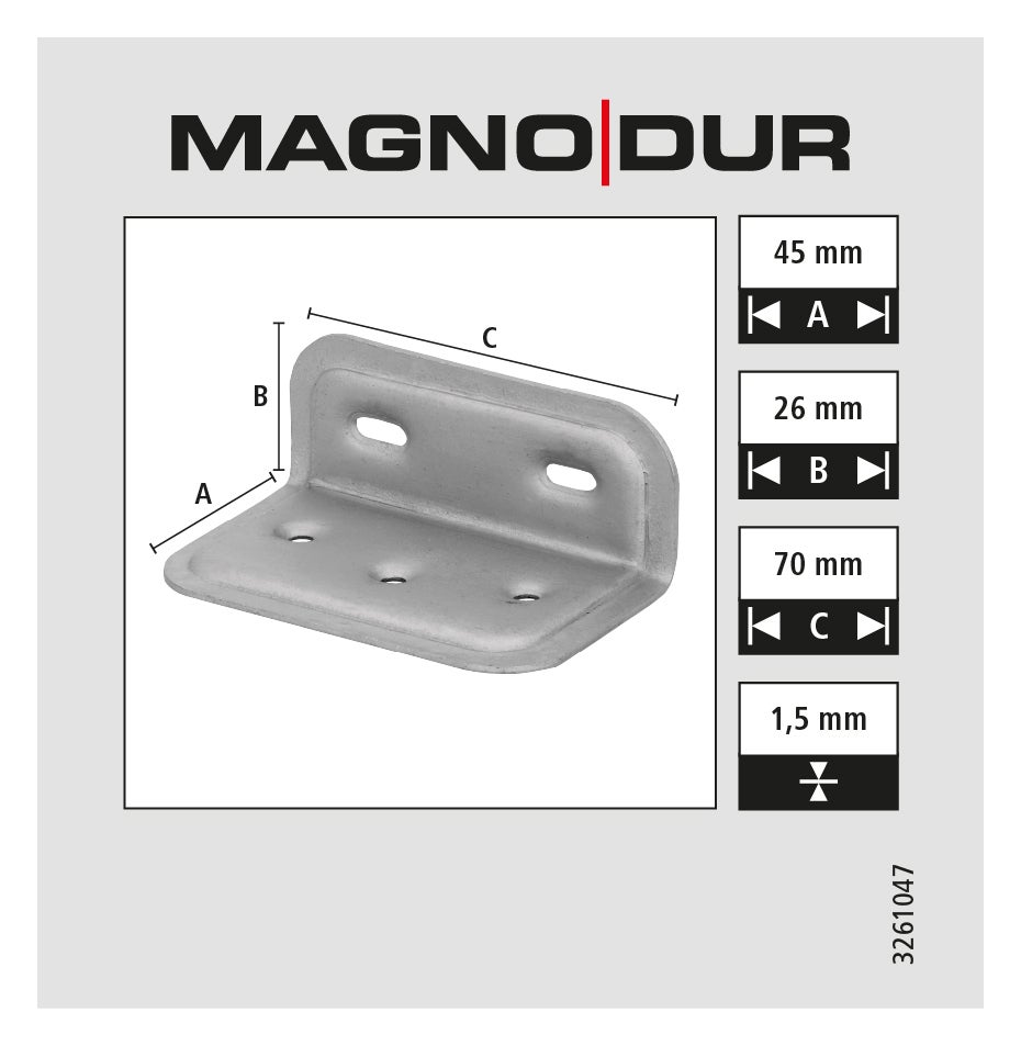 Equerre d'assemblage la.75xHt.26xlo.45xép.1.5mm revêtement extérieur MAGNODUR - 4