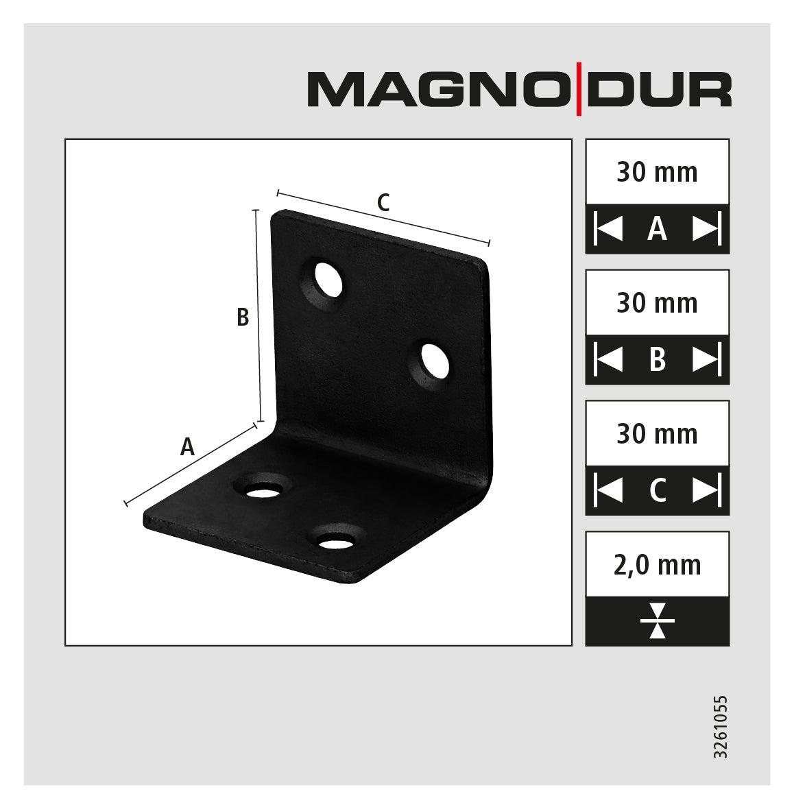 Equerre d'assemblage 30x30x30 revêtement extérieur MAGNODUR noir - 3