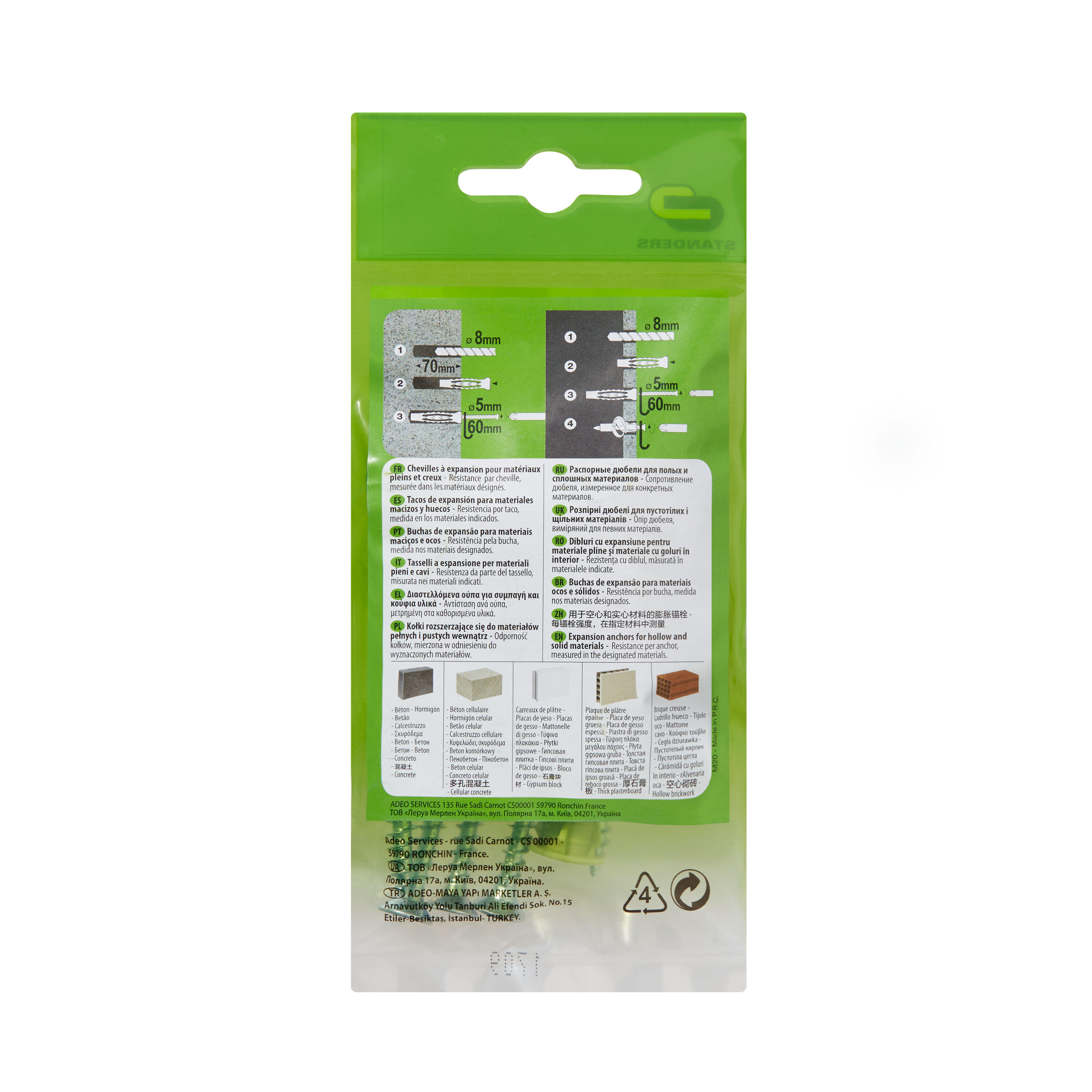 5 tacos + tornillos multimaterial STANDERS, ø 8 x L. 50 mm - 8