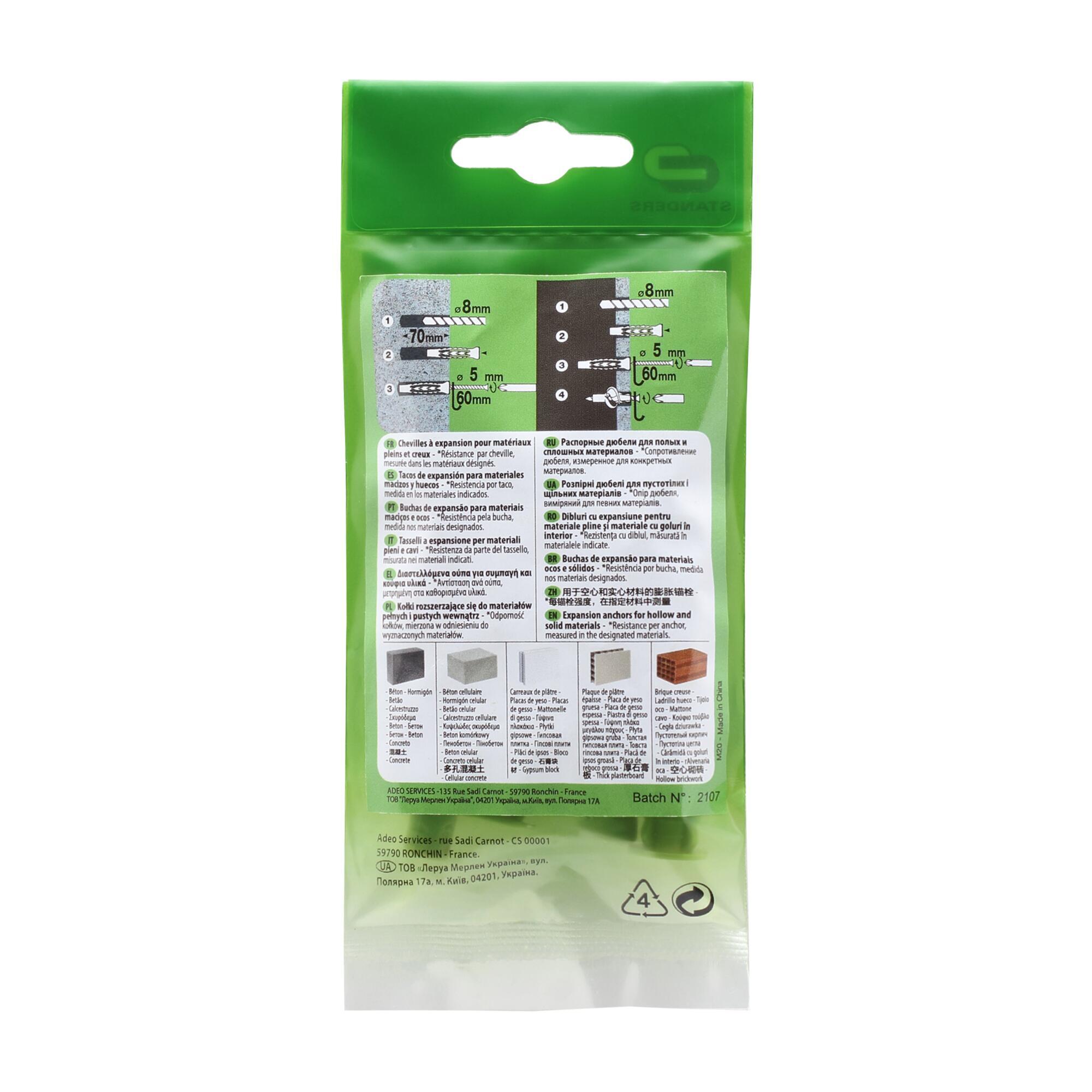 5 buchas nylon STANDERS MULTIMATATERIAL 8X50MM COM PARAFUSO - 10