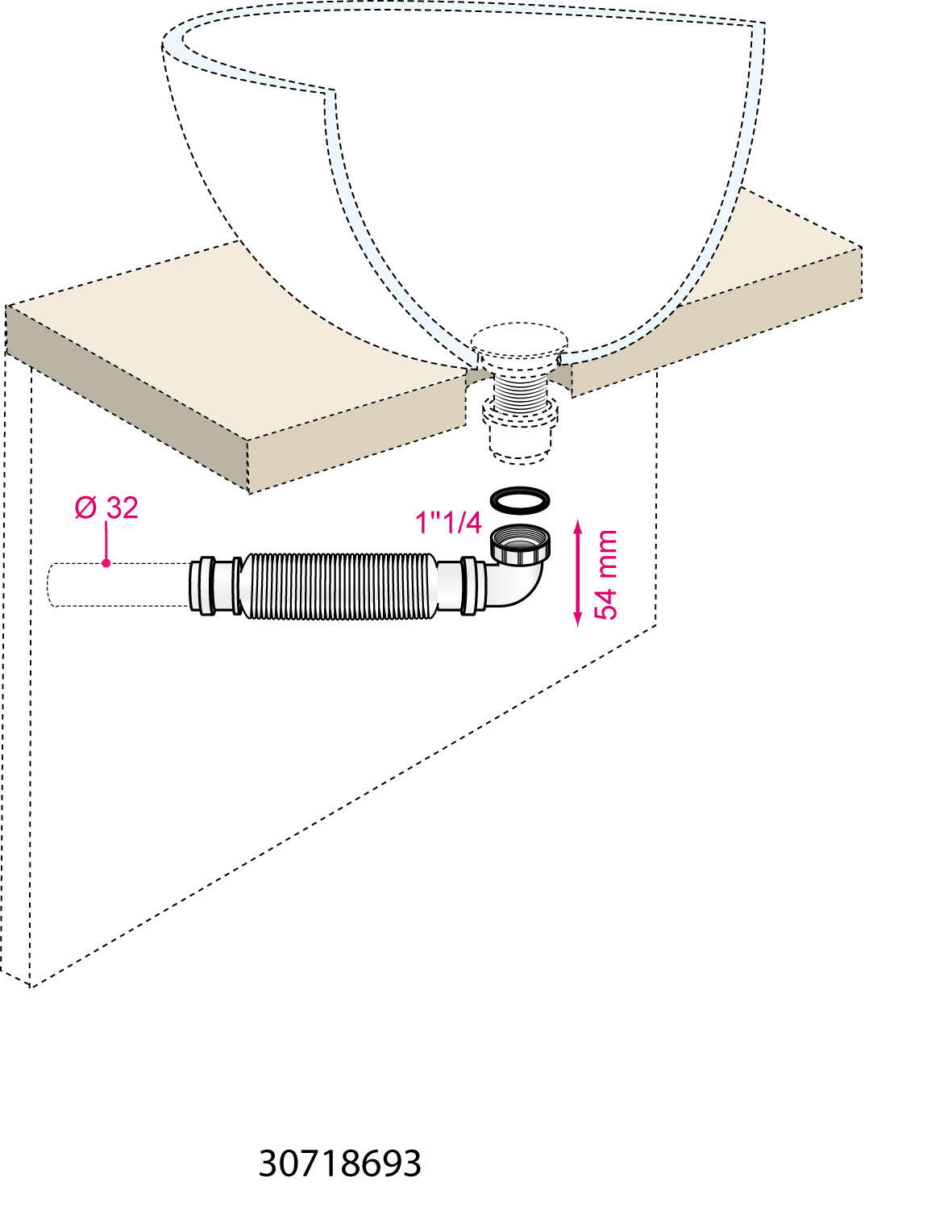 Siphon pour lavabo gain de place, Diam.1