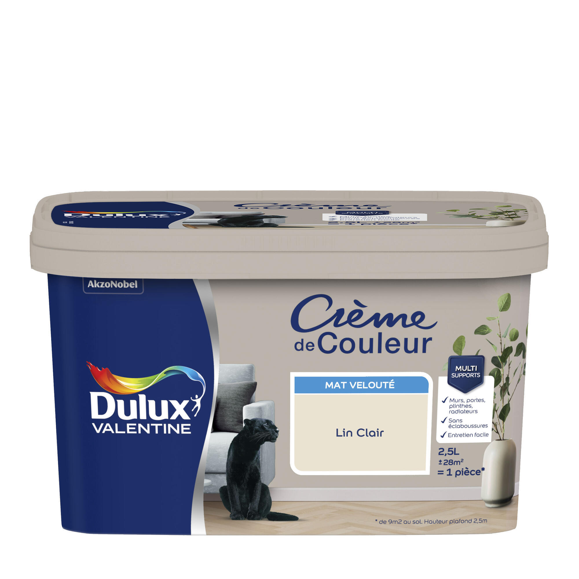 Peinture mur, boiserie lin clair mat DULUX VALENTINE Crème de couleur 2.5L - 8