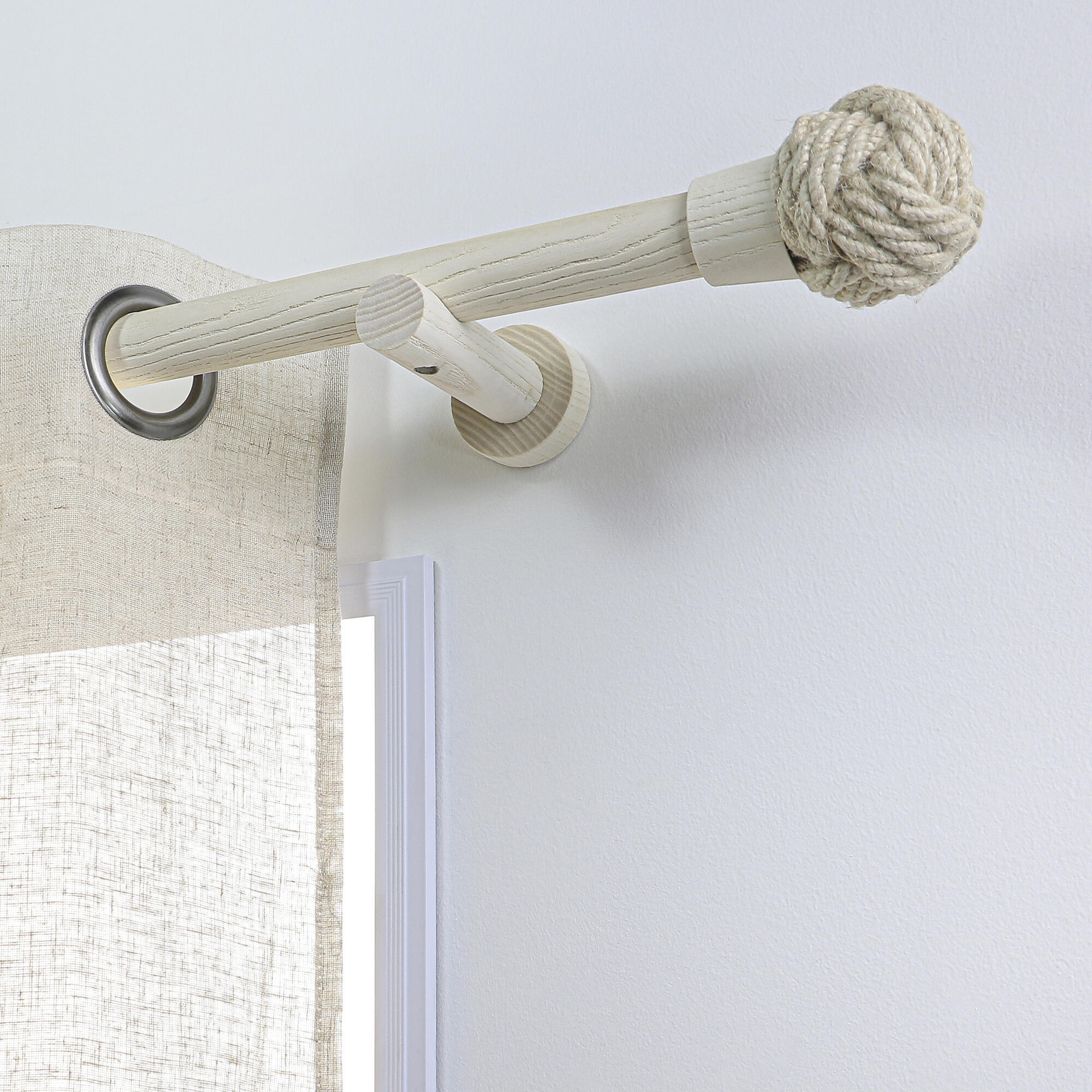 Barra de cortina madera color blanqueado mate Bohème MOBOIS diámetro 28 mm 150 cm - 2