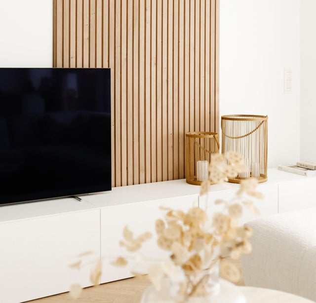 Lot de 2 panneaux MDF tasseaux décor chêne naturel, fond noir, 250x28.7 cm