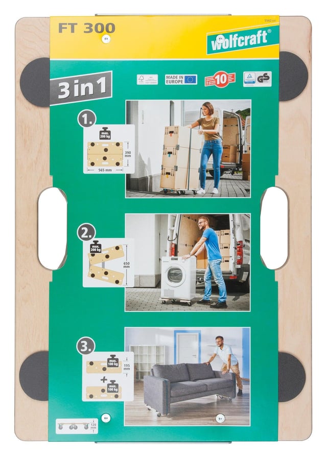 Plateau roulant de manutention bois, charge supportée 200 kg, WOLFCRAFT