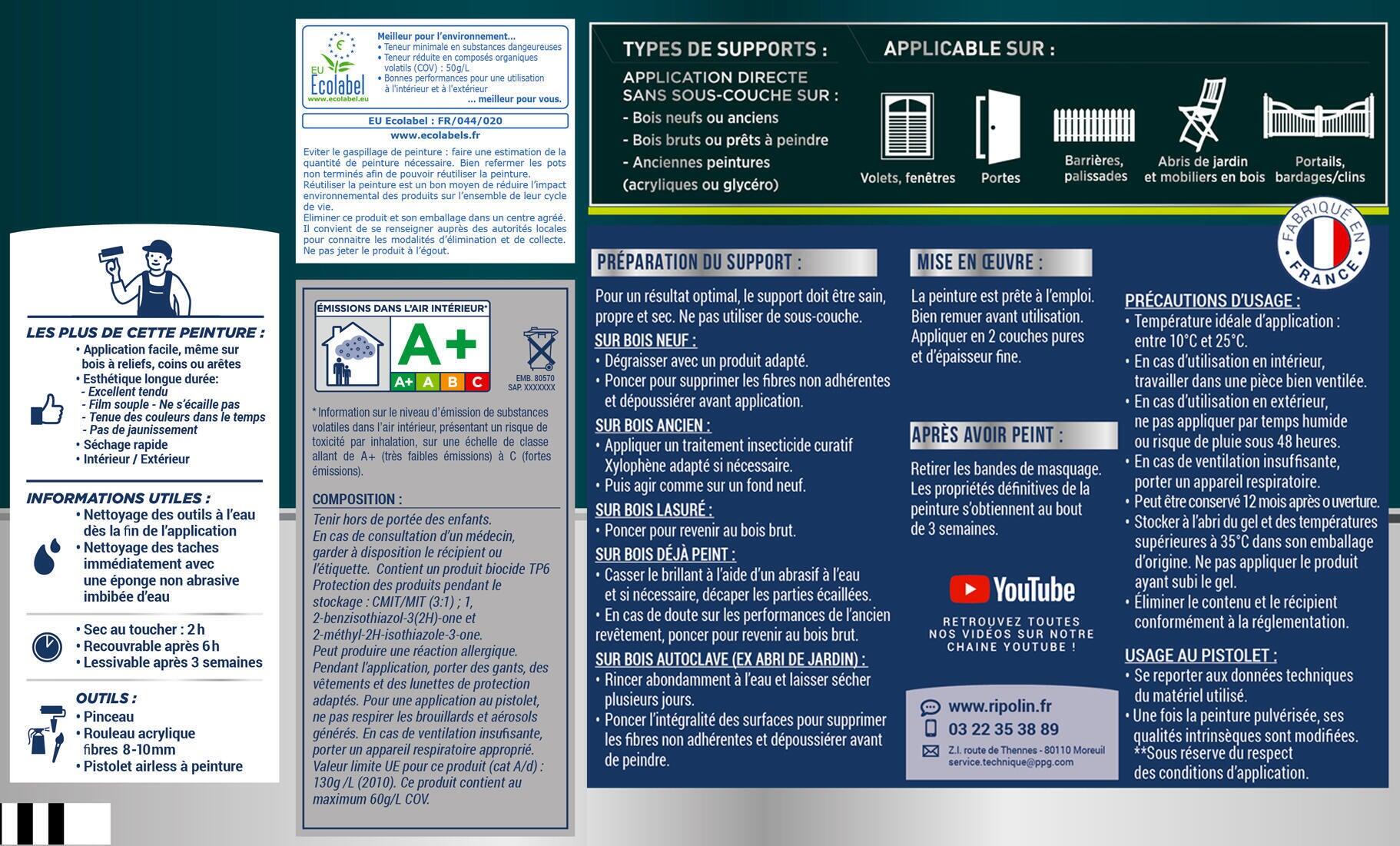 Peinture extérieure bois Xpro3 RIPOLIN chataigner satiné 2.5l - 3