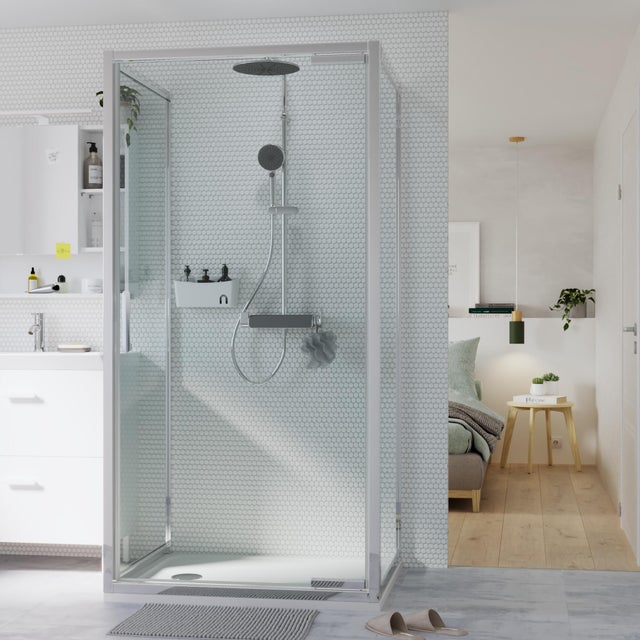 Paroi latérale verre transparent, l.90 x H.190 cm, chromé, Easy