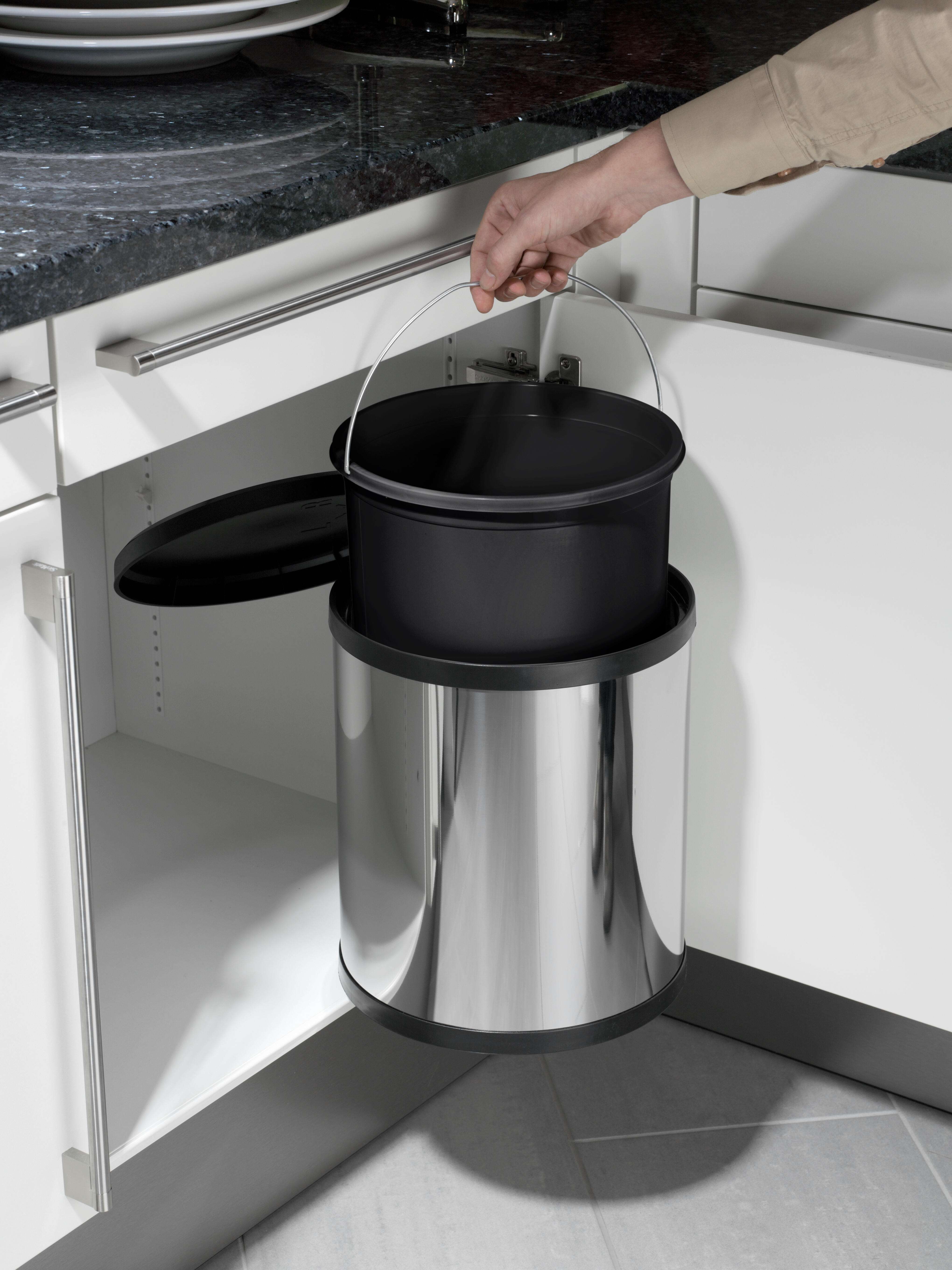 Balde de lixo extraível Hailo 15 L inox e plástico - 15