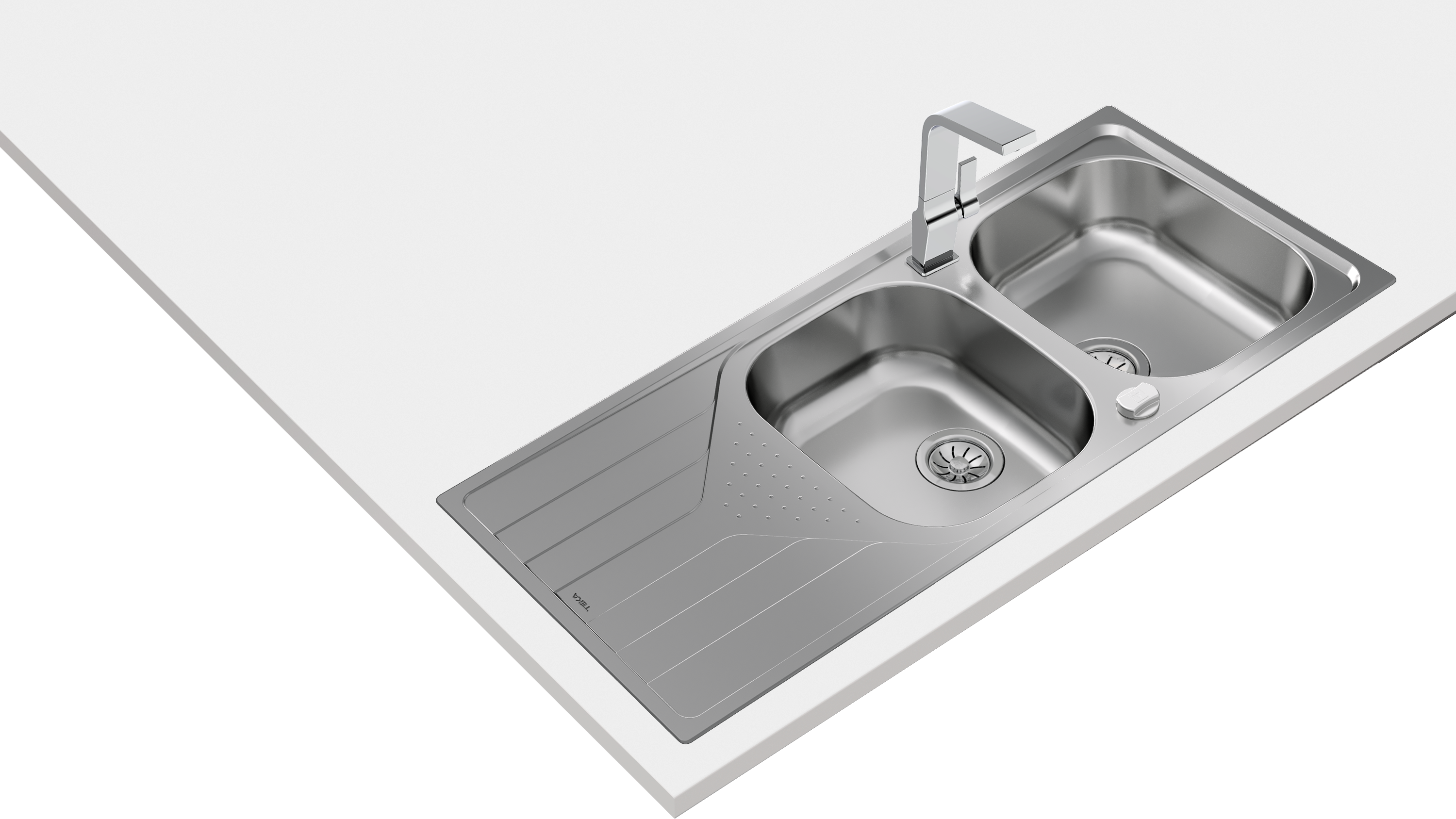 Evier à encastrer 2 bacs avec égouttoir, Inox micro-structuré UNIVERSELLE Gris - 3