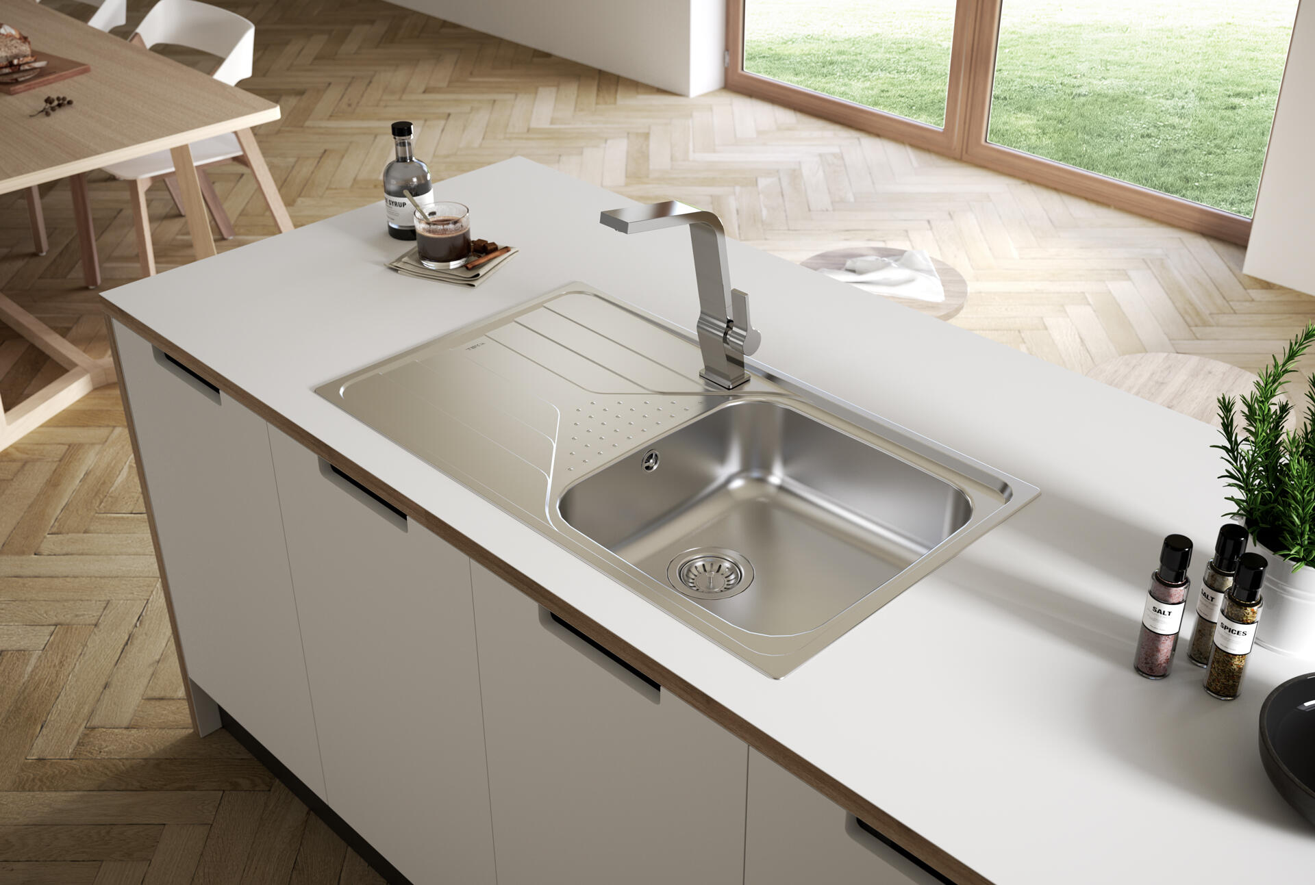 Evier à encastrer 1 bac avec égouttoir, Inox micro-structuré UNIVERSELLE Gris - 2