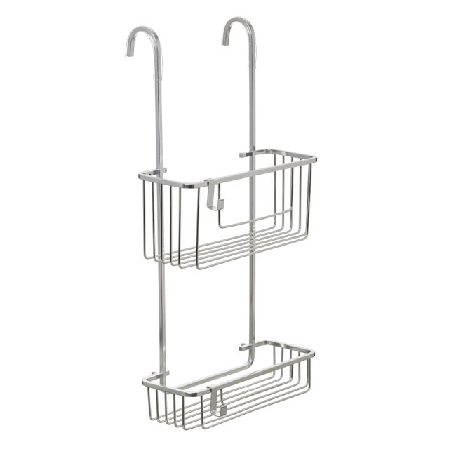CESTILLO PARA MAMPARA CON COLGADOR DOBLE ALTURA CROMO