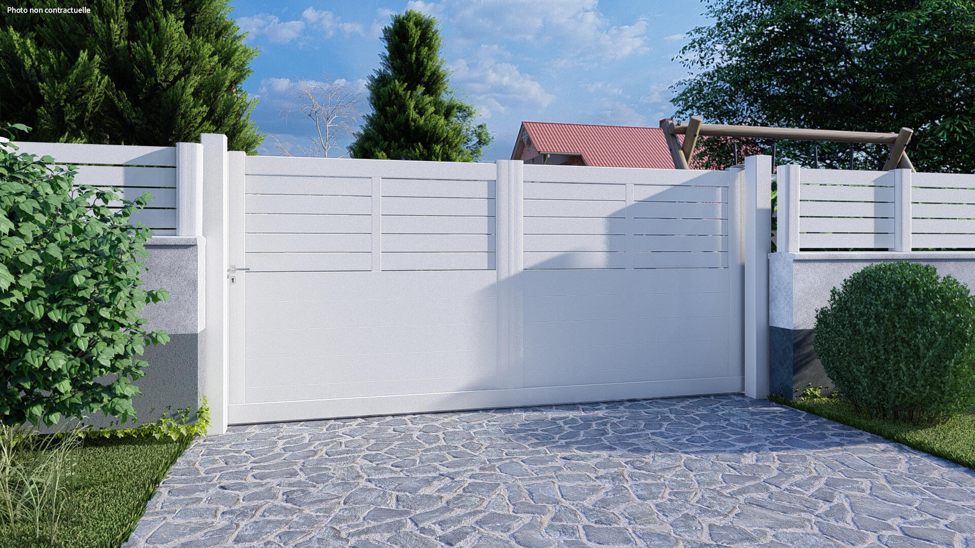 Portail Coulissant Aluminium Discreto Blanc COFRECO L 406 X H 189 4 Cm Portail Coulissant Aluminium Discreto Blanc COFRECO L 406 X H 189 4 Cm